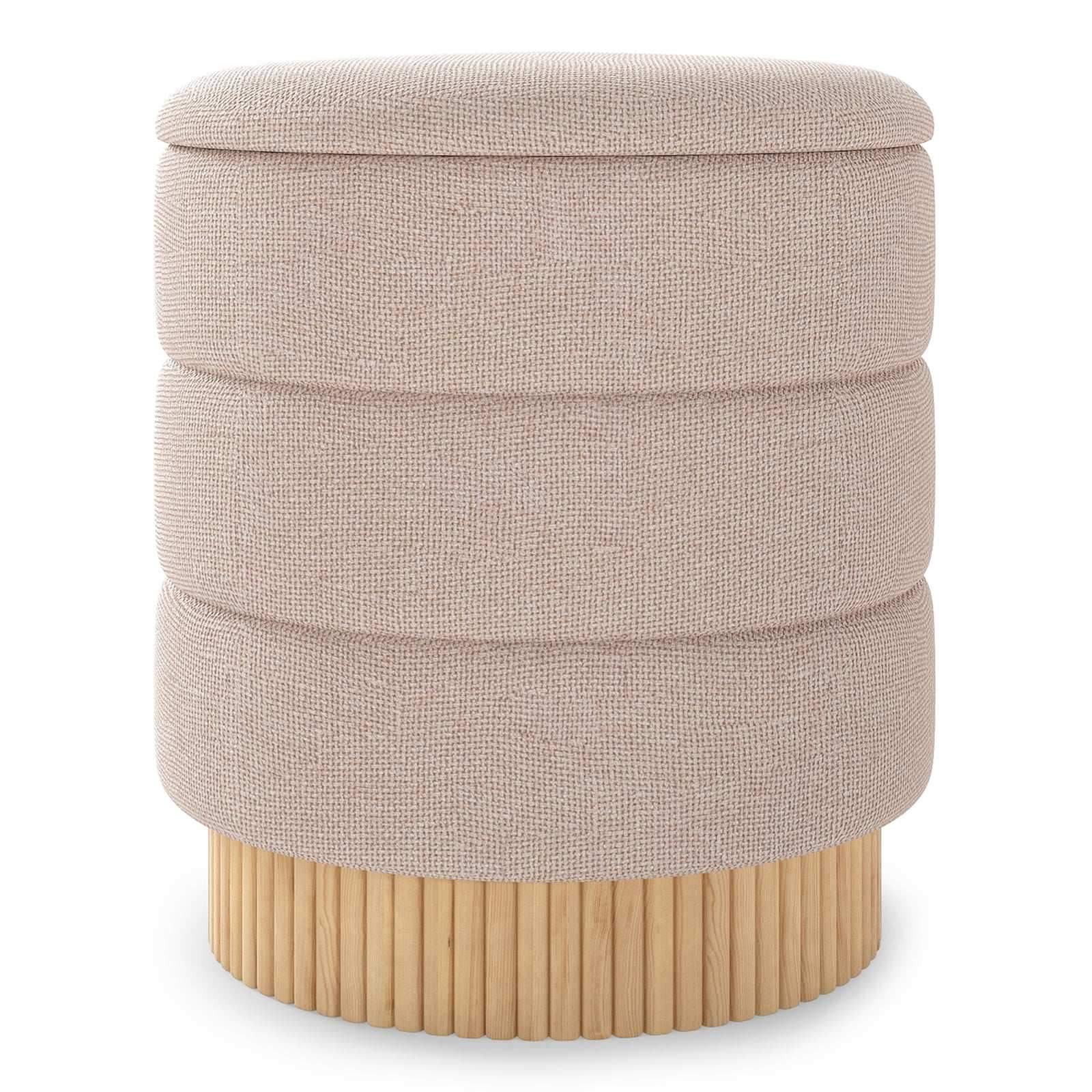 Rund Chenille-puf med opbevaring – Beige, 150 kg kapacitet