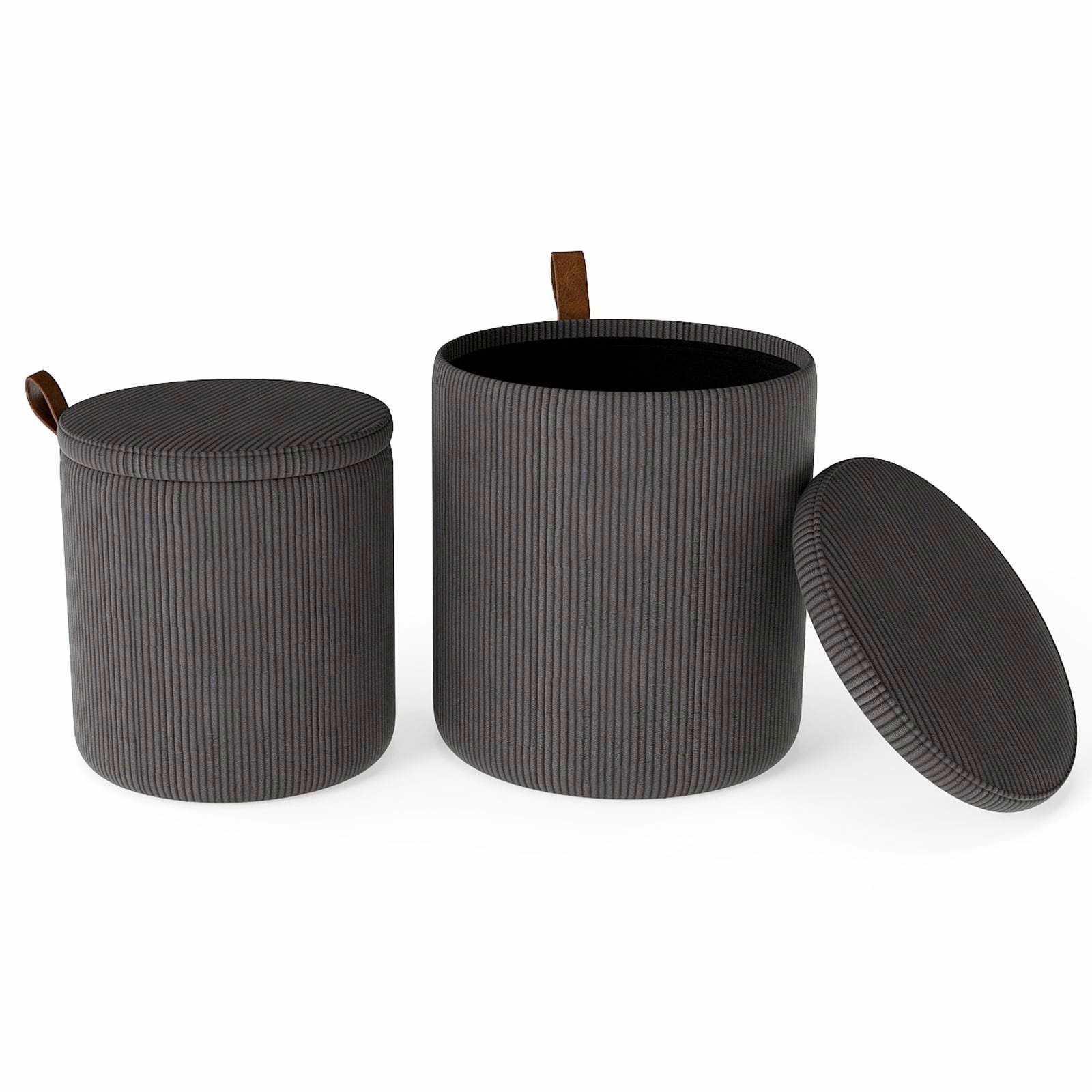 Rundt fodskammelsæt med opbevaring – snorstof, rededesign