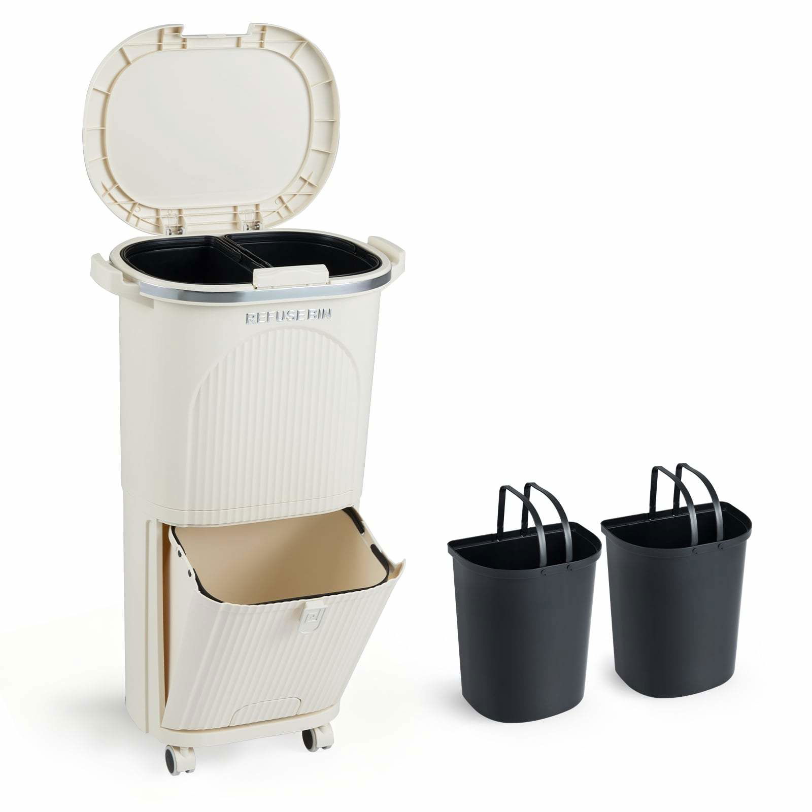 38L køkkenaffaldsspand – dobbelt rum, fodpedal, hjul