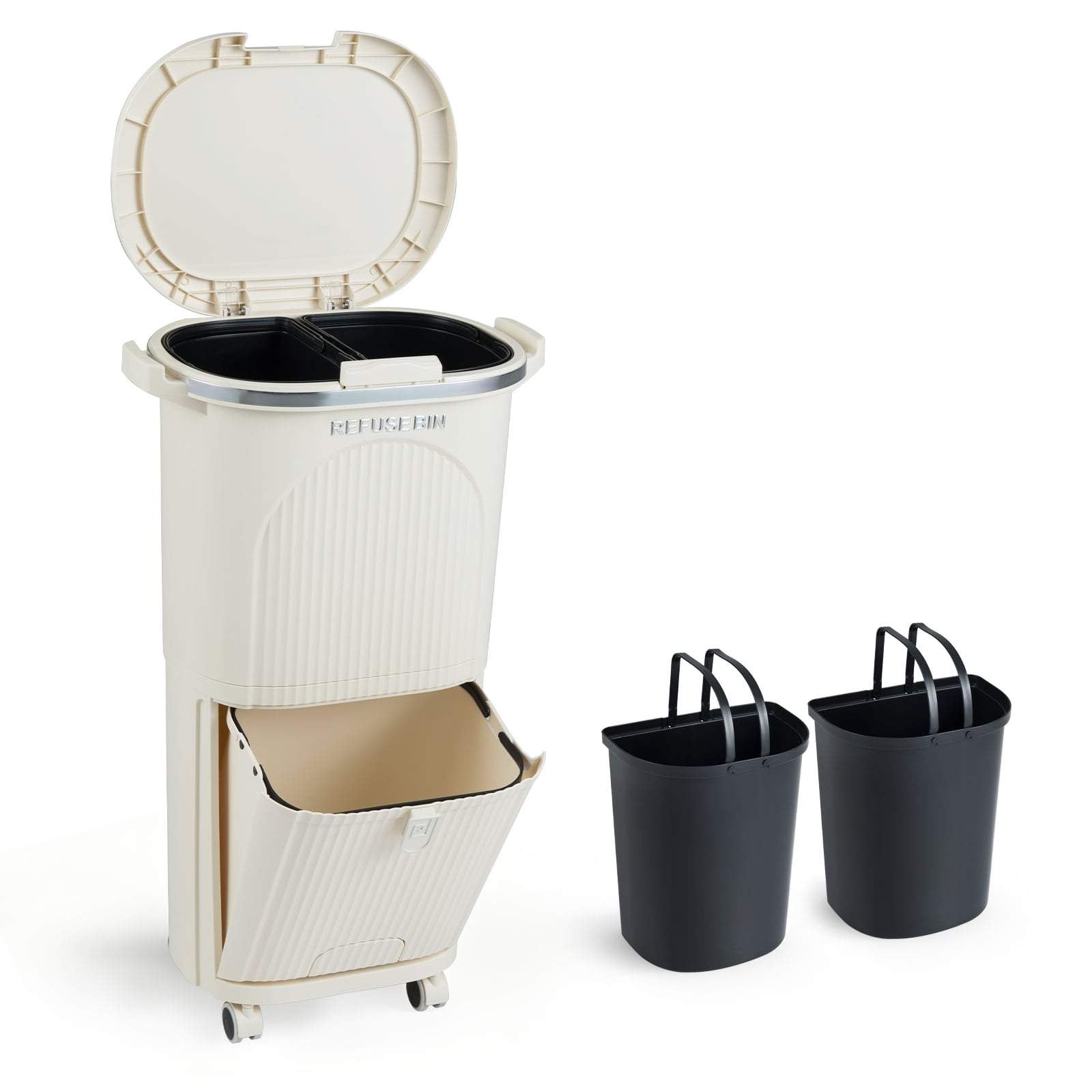 38L køkkenaffaldsspand – dobbelt rum, fodpedal, hjul