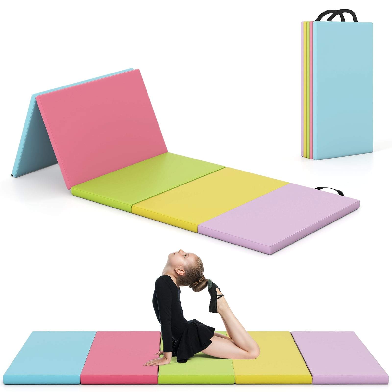 Sammenklappelig gymnastikmåtte med håndtag – PU, 200x75cm