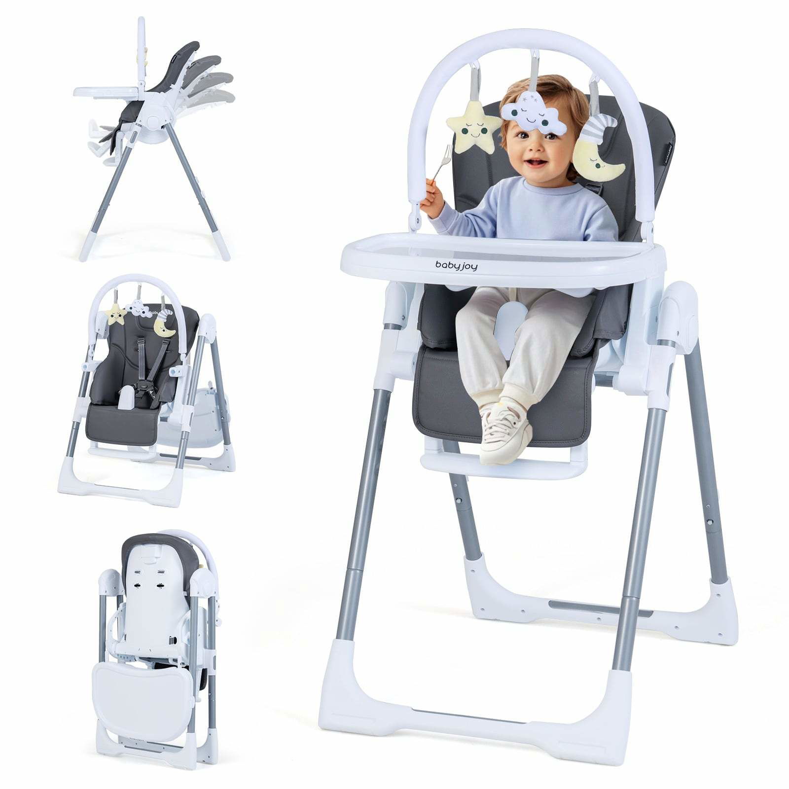 Hopfällbar barnstol – Liggbar, justerbar, mörkgrå | Hem & Hobby | Pryloteket