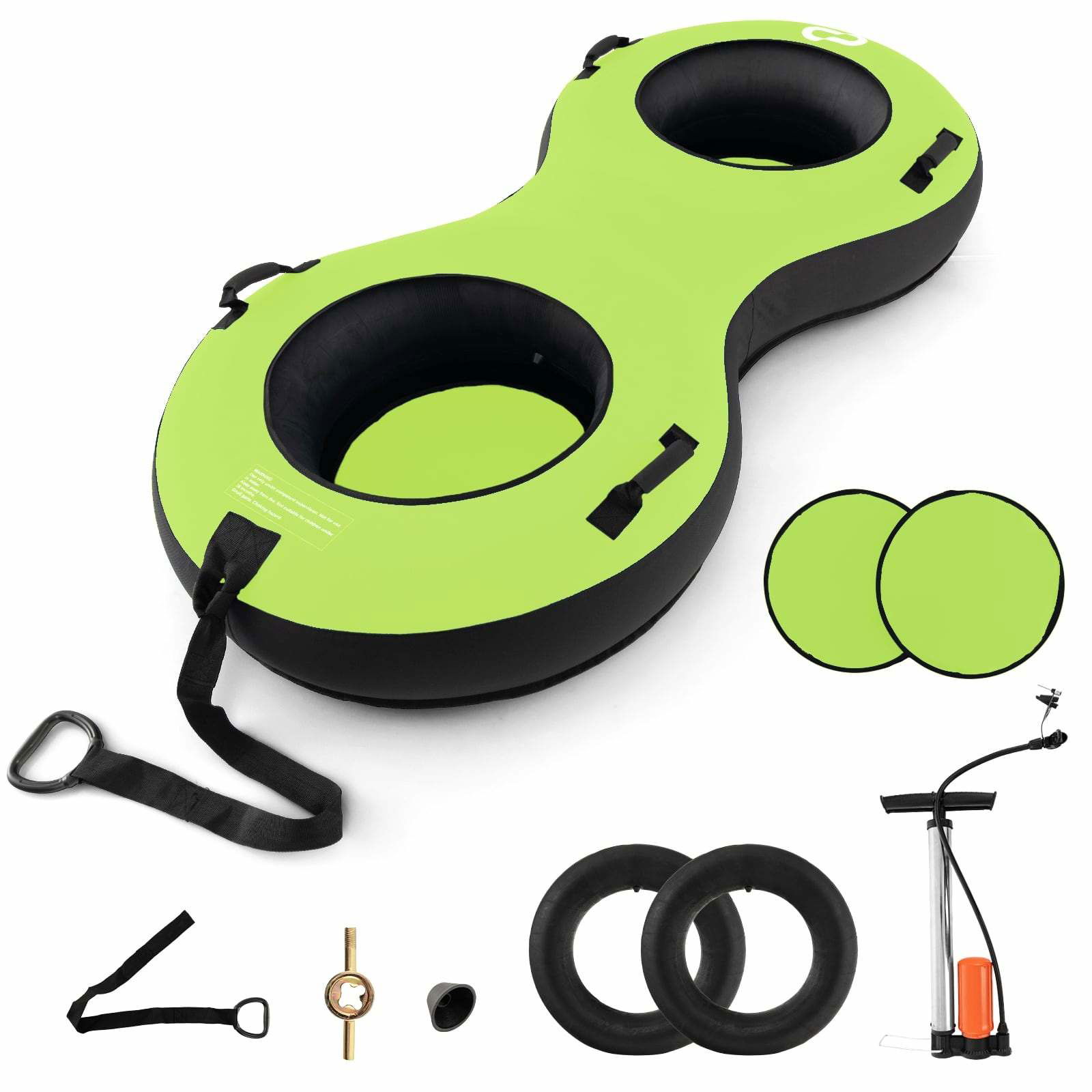 Oppustelig snerør til 2 personer med pumpe og håndtag – Grøn