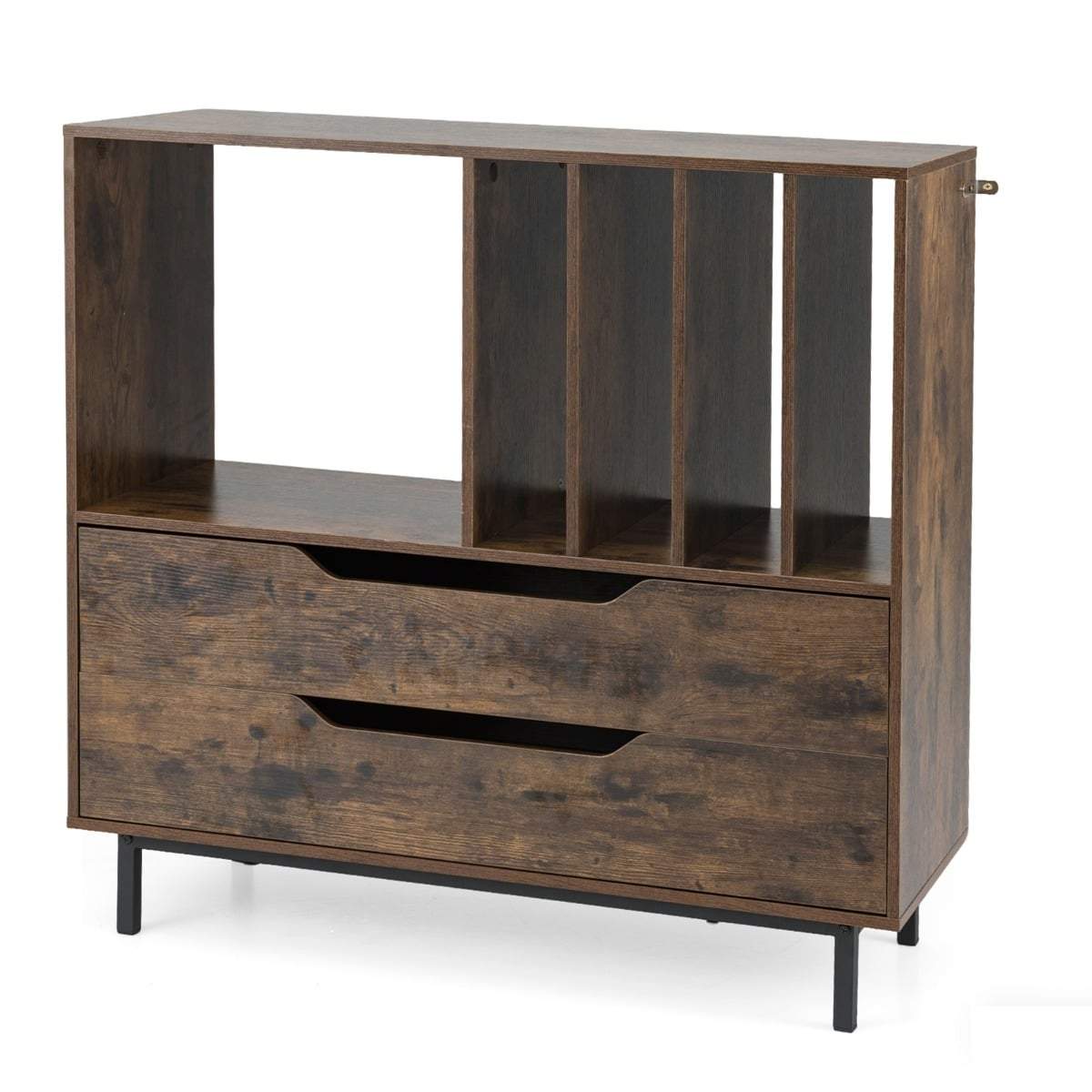 Skivspelare med 4 vinylfack och 2 lådor – Rustik brun | Hem & Hobby | Pryloteket