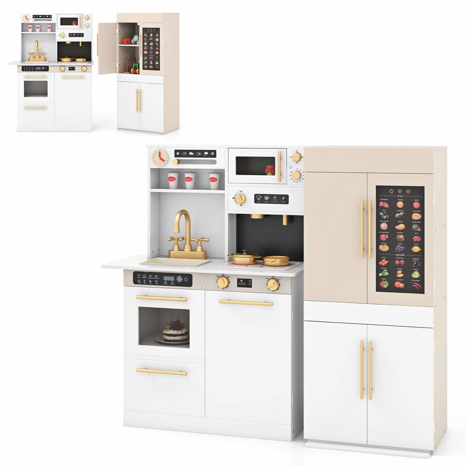 Børnelegekøkkensæt med talende plakat – 2 dele, hvid