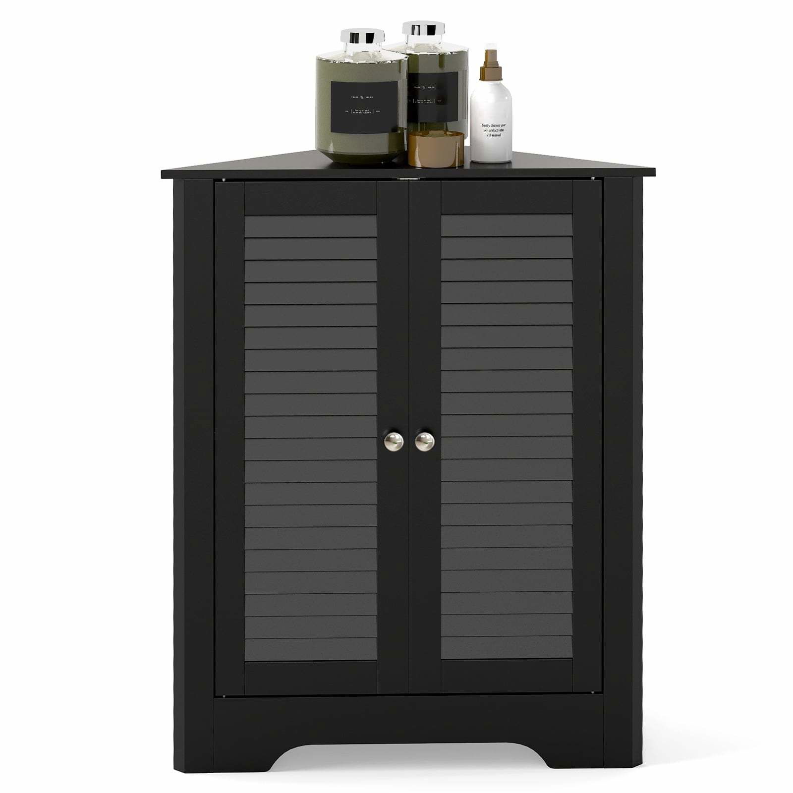 Hörnskåp med justerbar hylla – Platsbesparande svart MDF | Hem & Hobby | Pryloteket