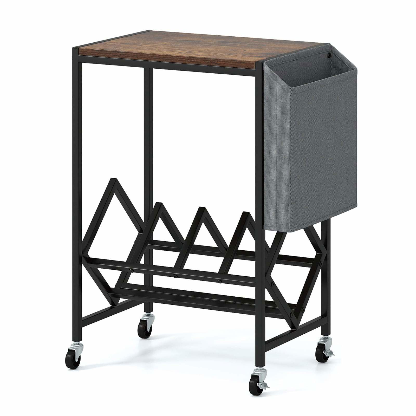 Rullende vinylpladestativ med opbevaring – Rustik brun