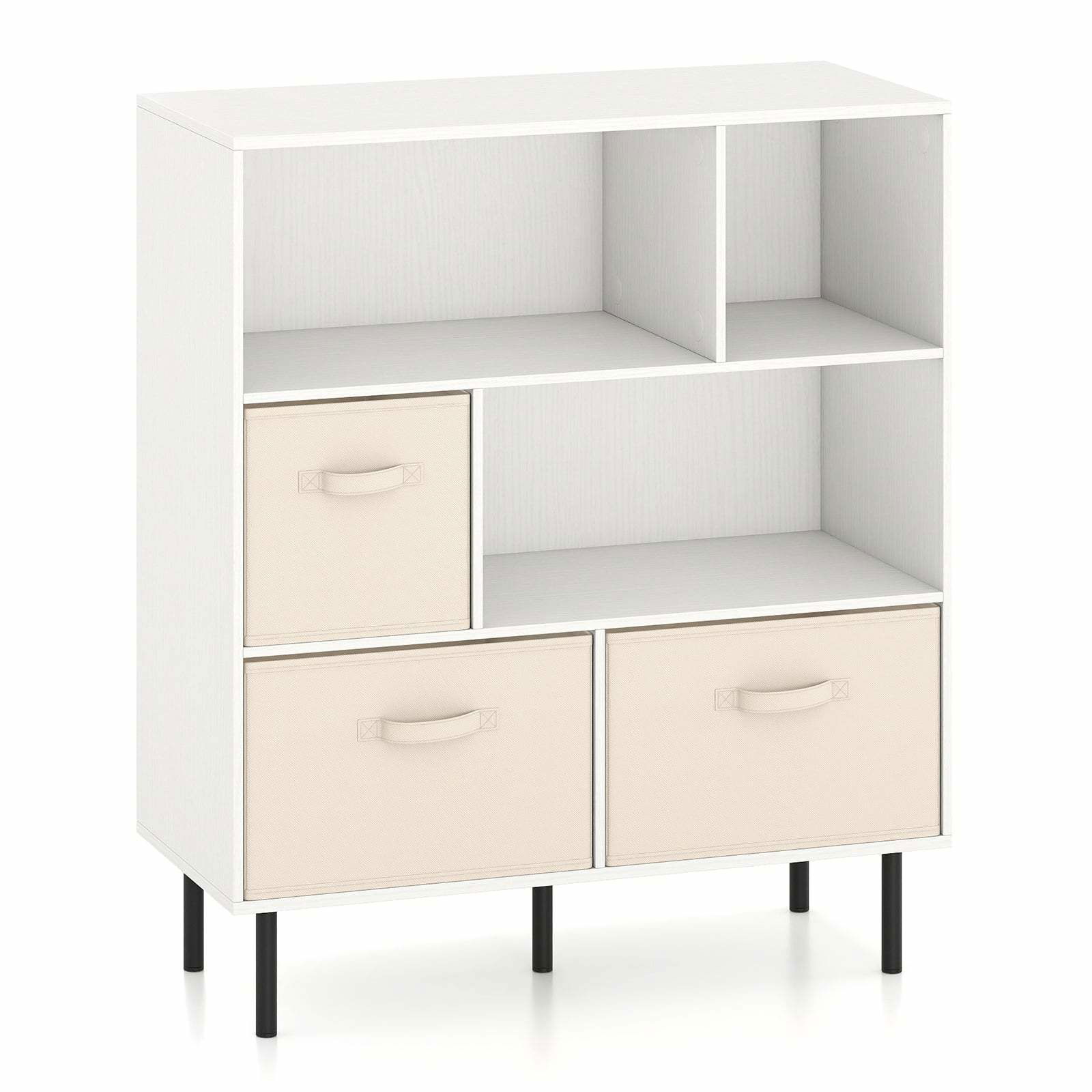 Bokhylla med 6 kubiska lådor och 3 avtagbara tyglådor – Vit | Hem & Hobby | Pryloteket