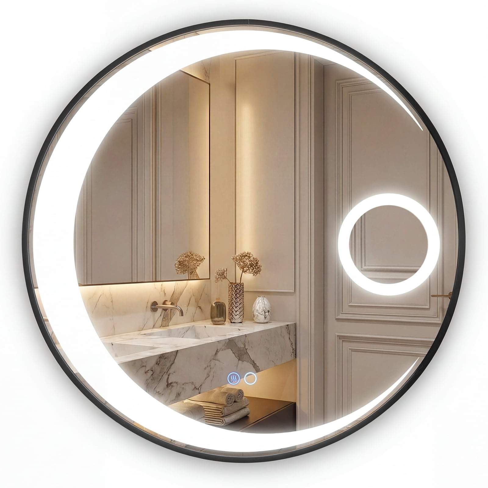 61 cm rund badrumsspegel – imfri, LED-lampor, förstoringsglas | Hem & Hobby | Pryloteket