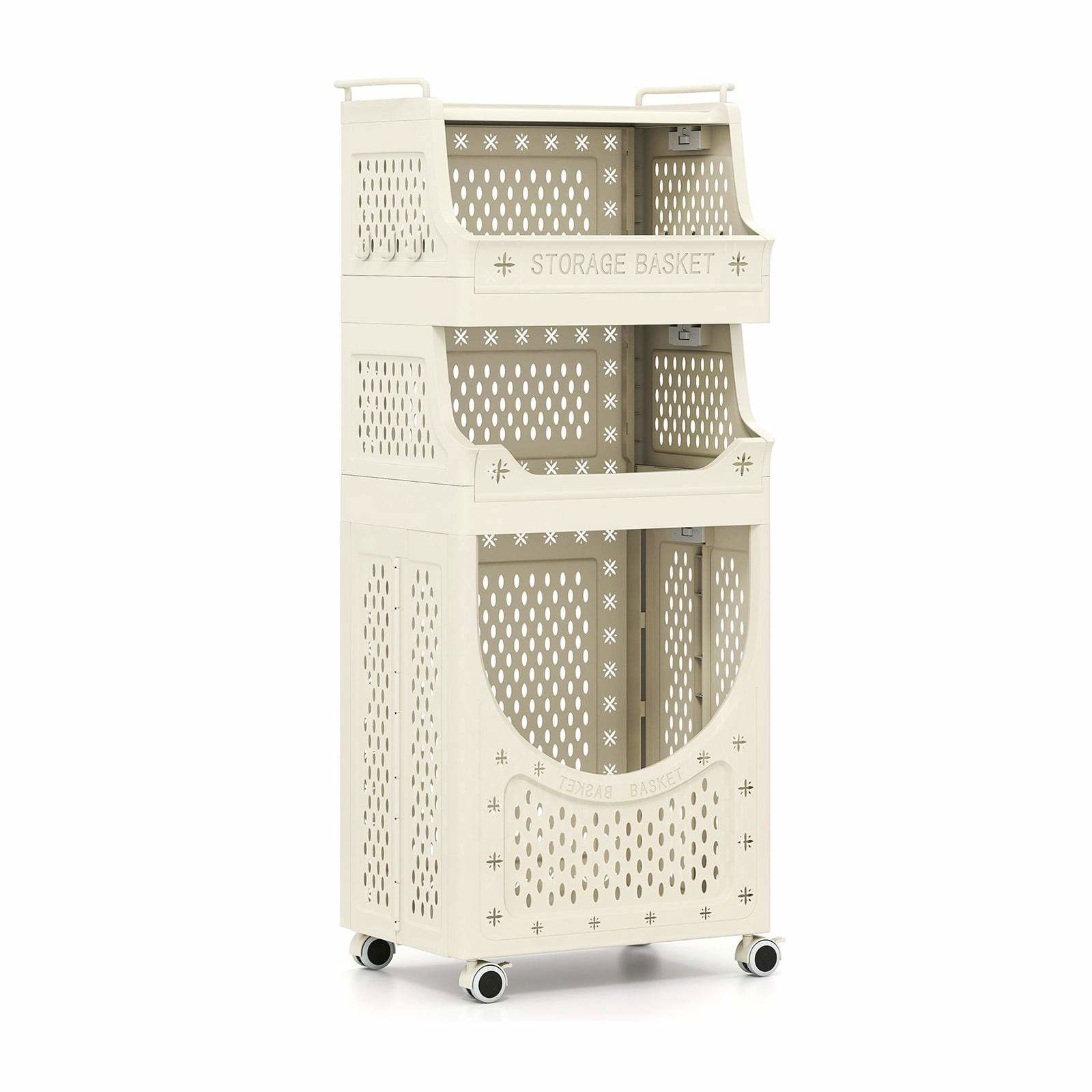 Hopfällbar tvättvagn med låsbara hjul – 4 nivåer, 2 korgar, 6 krokar | Hem & Hobby | Pryloteket