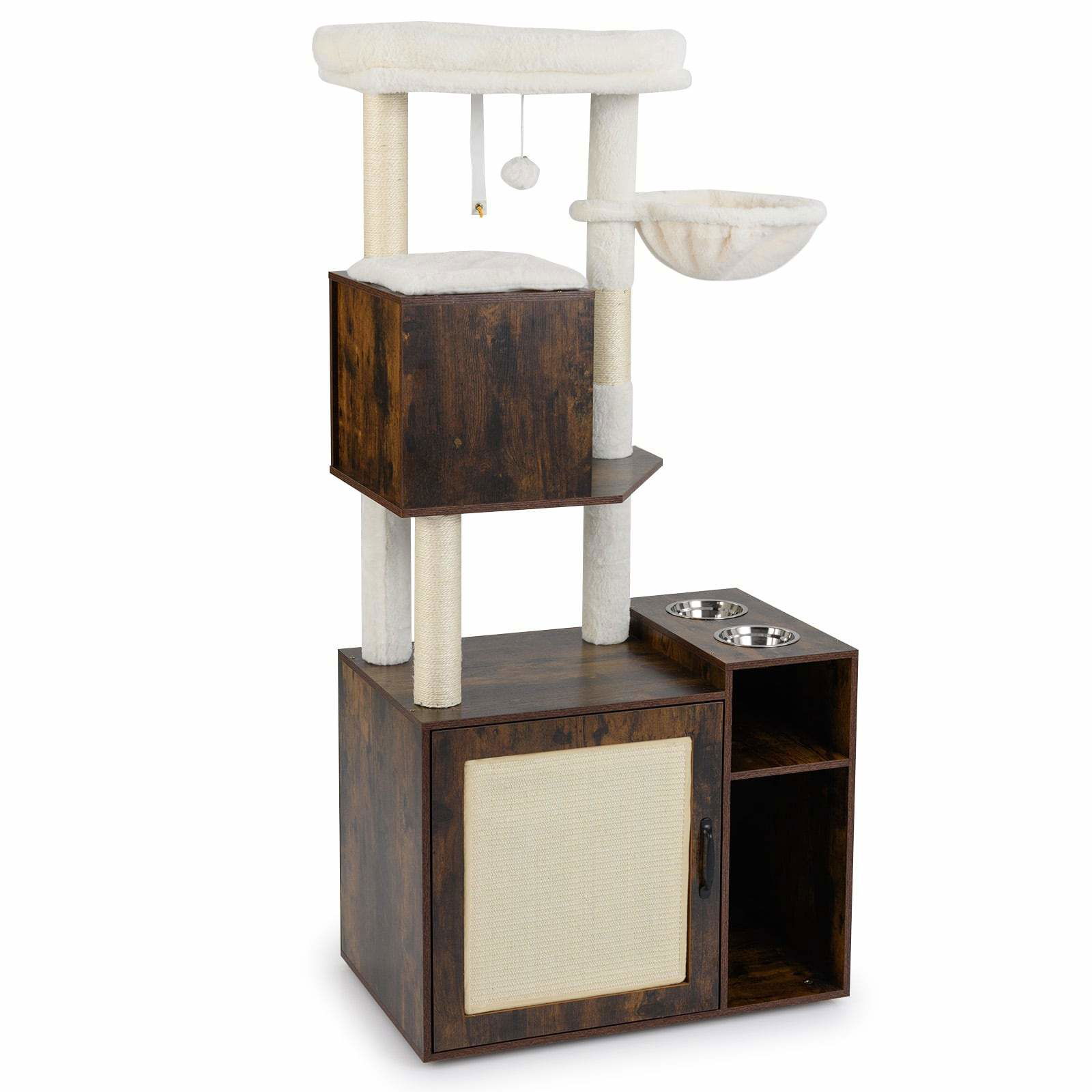 Kattårn med sisalstolpe og skjult kattebakke