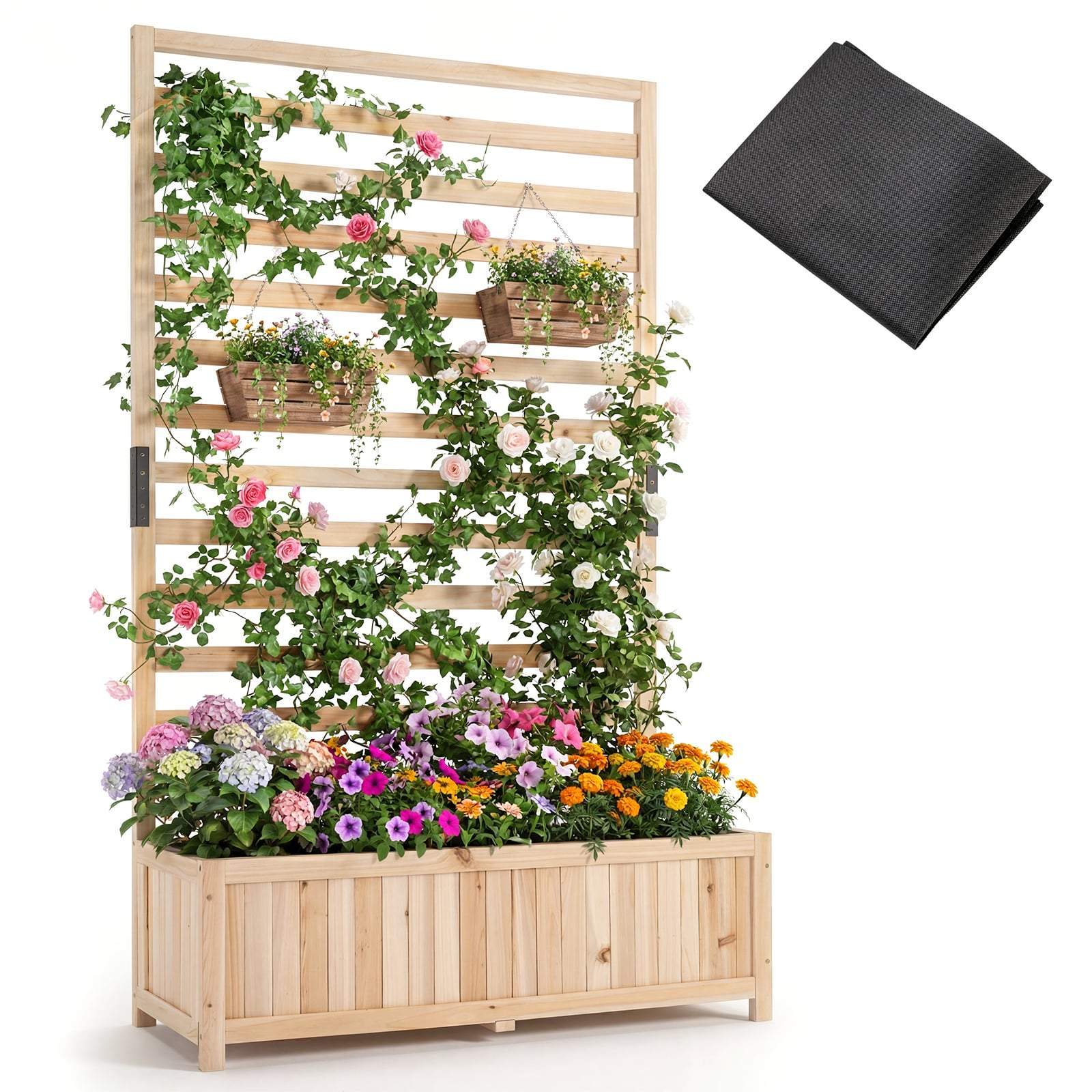 Vertikal planteringslåda av gran med spaljé och dränering – 90x34x150 cm | Hem & Hobby | Pryloteket