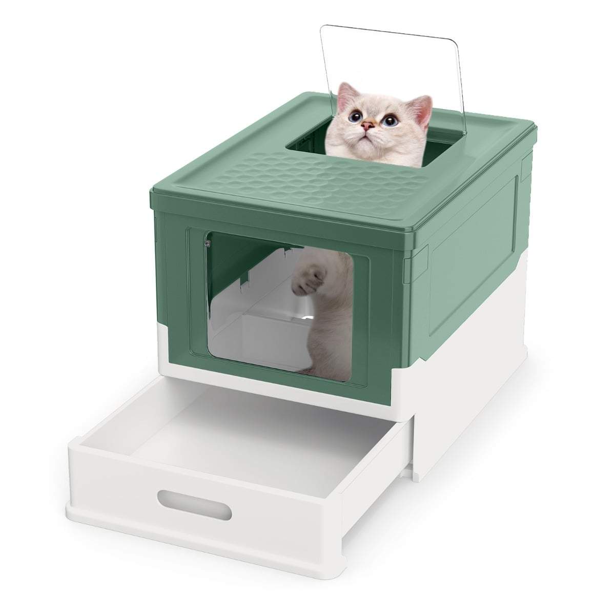 Hopfällbar kattlåda med lock och utdragbar bricka – Grön | Hem & Hobby | Pryloteket