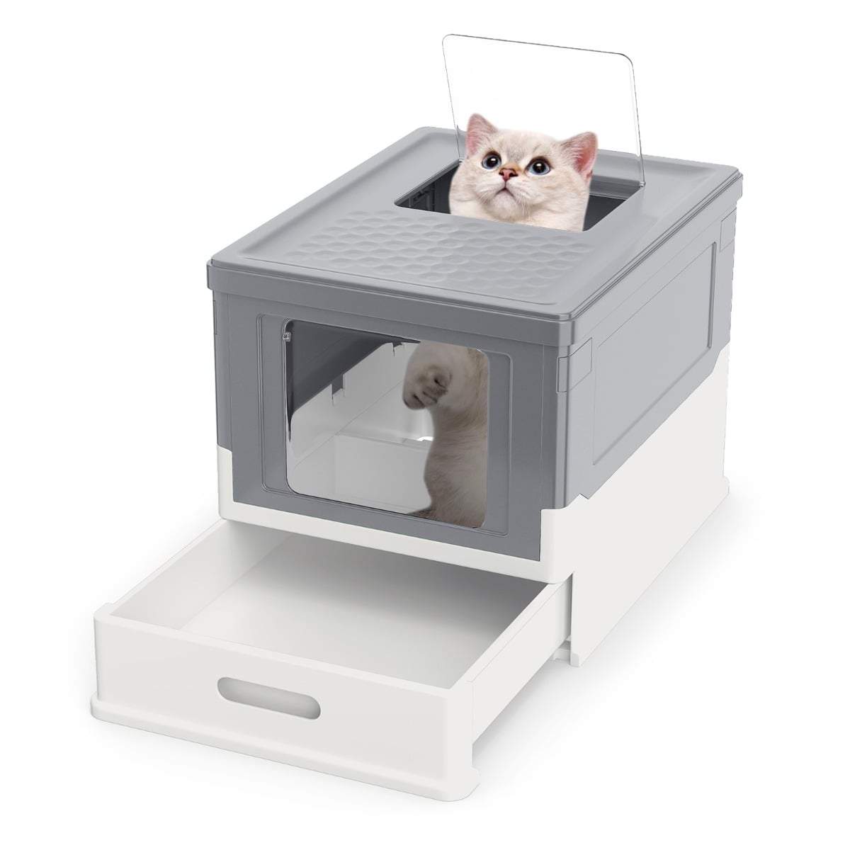 Hopfällbar kattlåda med lock och utdragbar bricka – grå | Hem & Hobby | Pryloteket