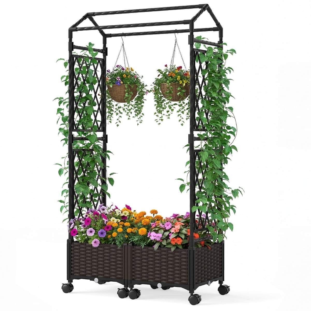 Hævet plantekasse med espalier og selvvandingssystem, brun