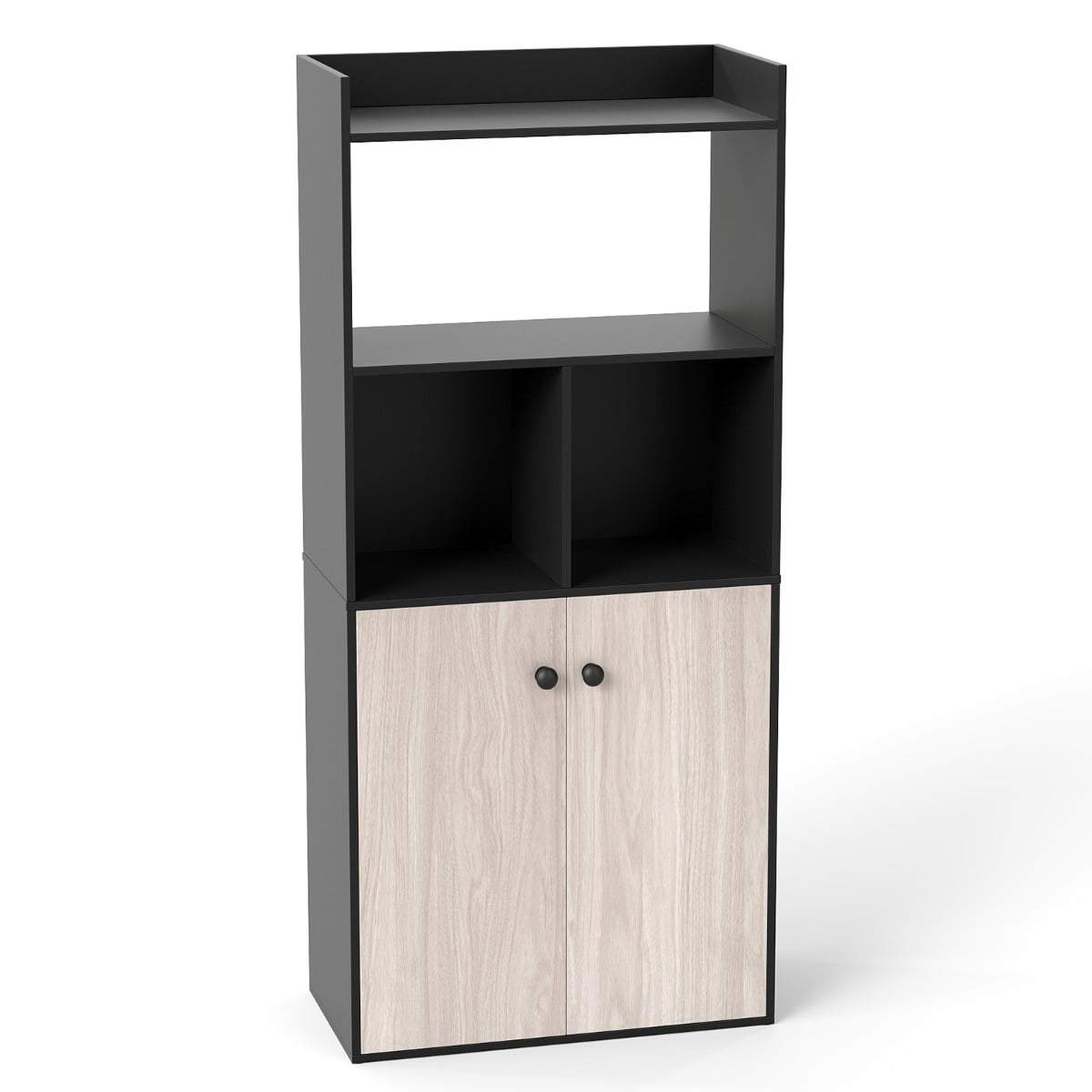 Sort 3-lags bogreol med dobbeltdørsskab