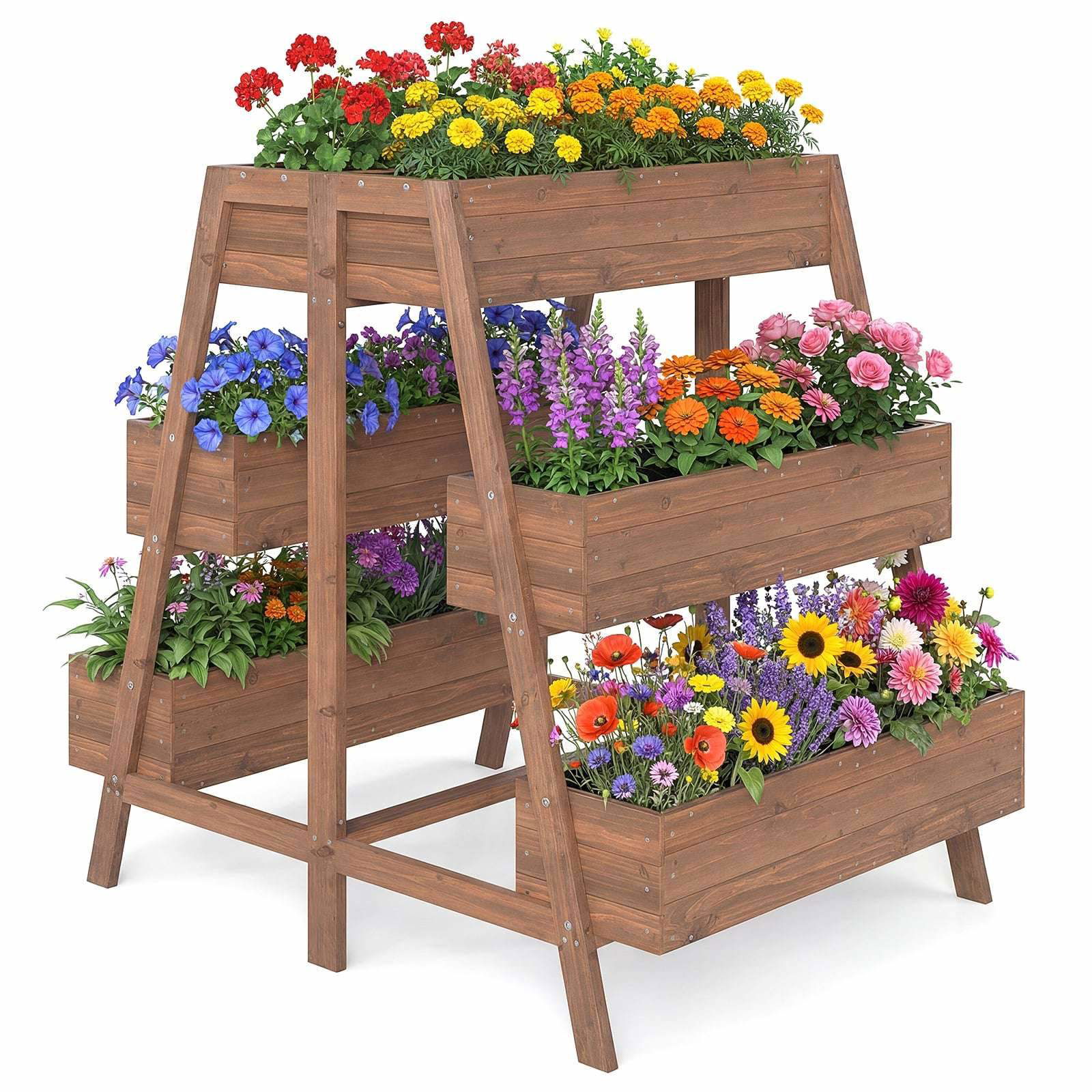 Upphöjd trädgårdsbädd i trä med 6 krukor och dränering | Hem & Hobby | Pryloteket