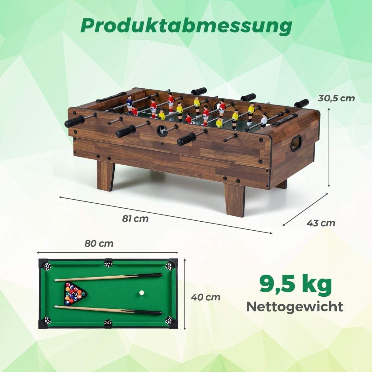 4-i-1 spillebord: Bordfodbold, bordtennis, billard, hockey