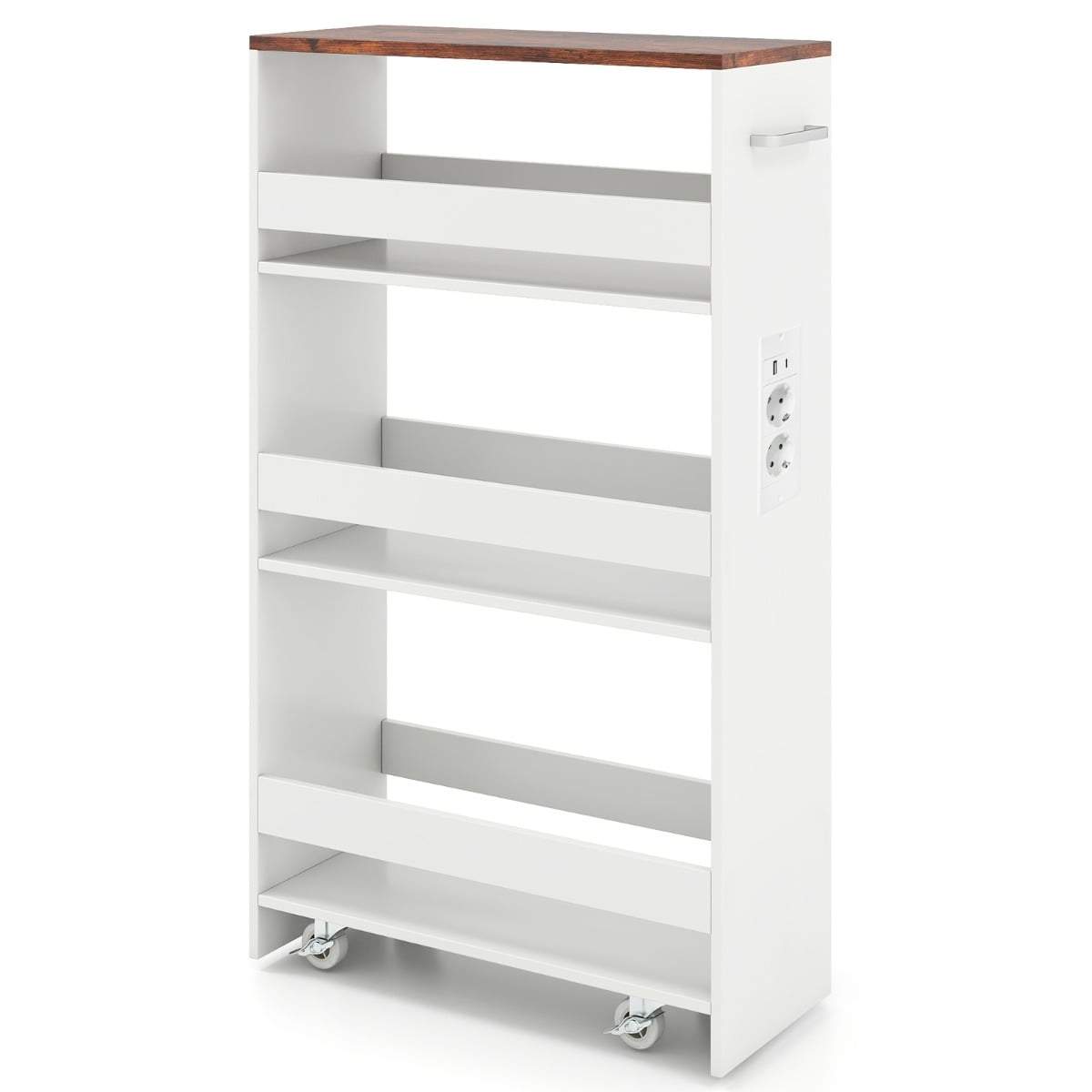 Slank 4-etagers opbevaringsvogn med ladestation – Rustik brun