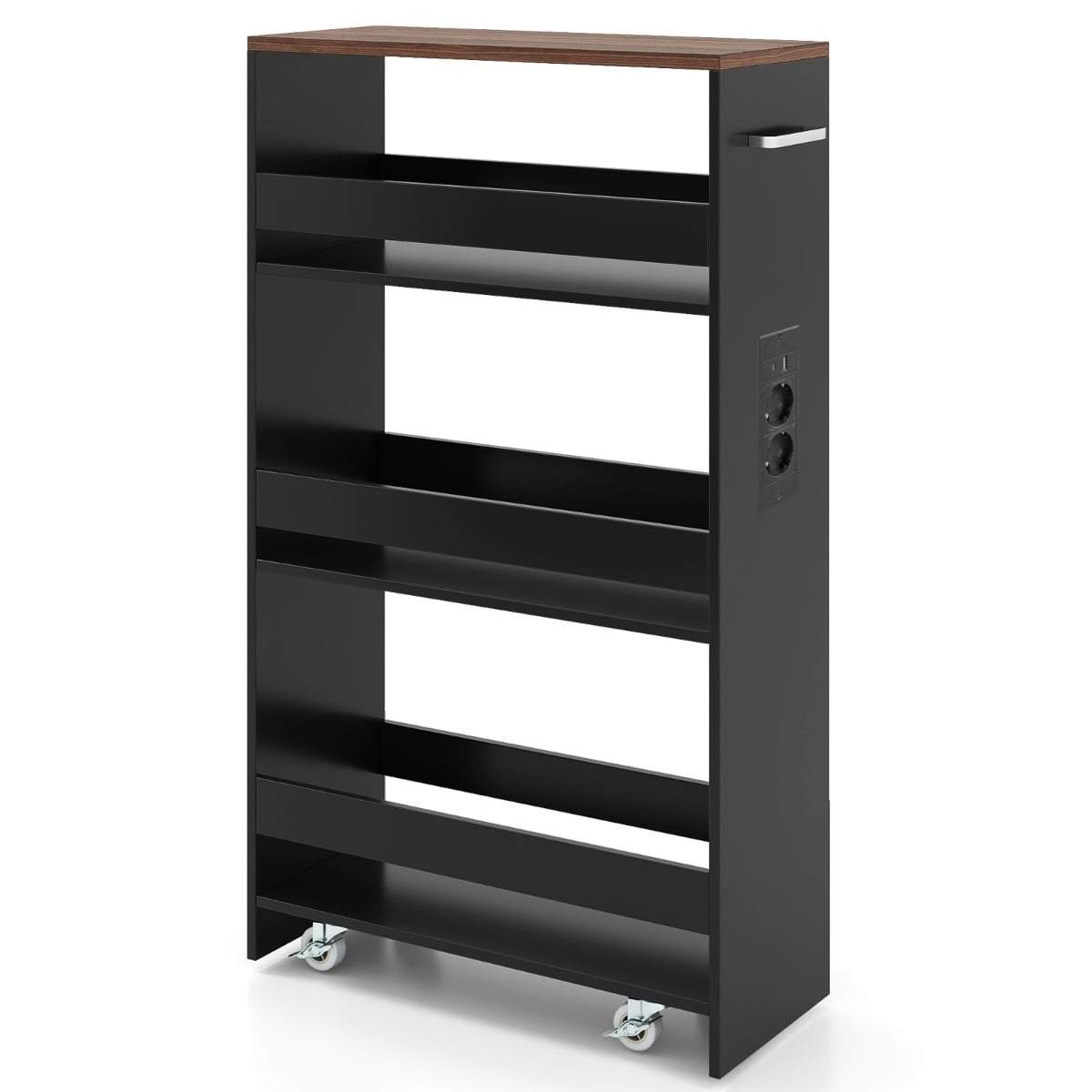 Smal rullande förvaringsvagn med laddningsstation – svart/brun | Hem & Hobby | Pryloteket