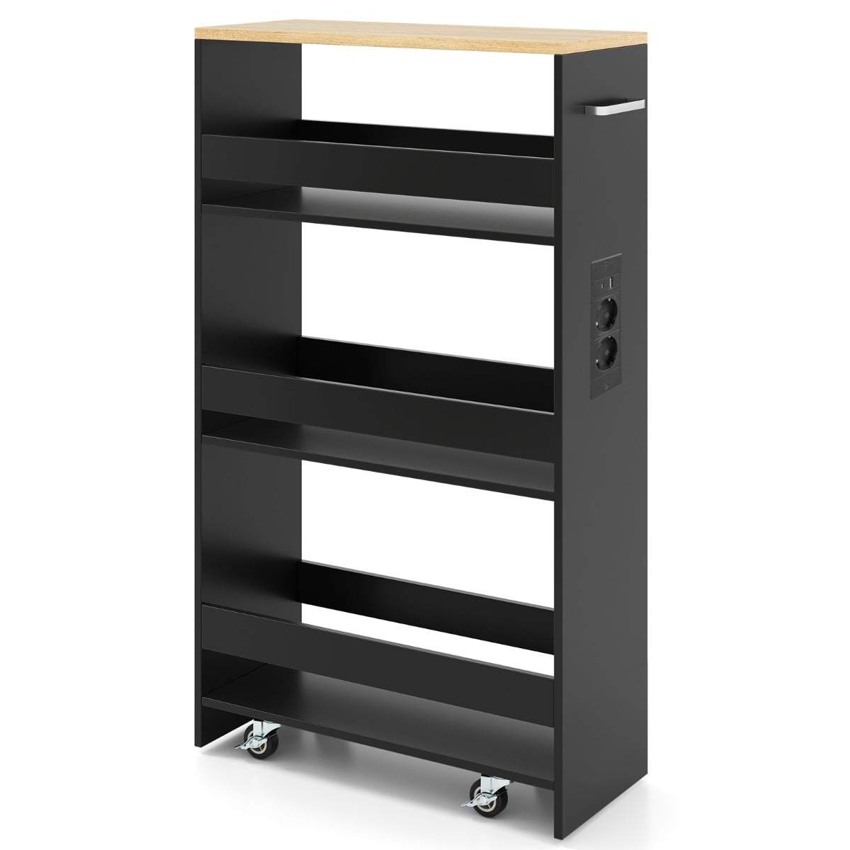 Slank opbevaringsvogn med ladestation – 4-lags sort organizer