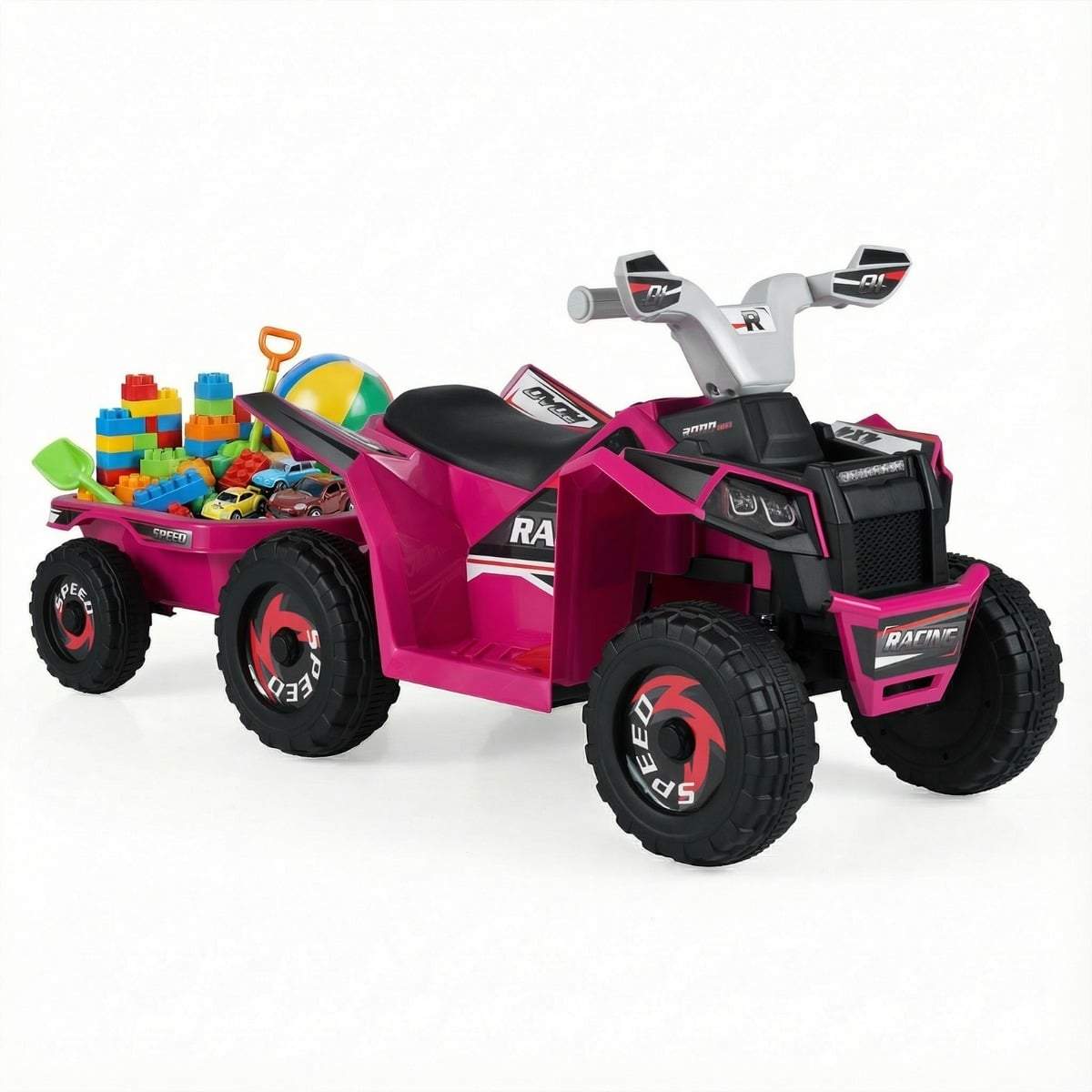 Elfyrhjuling med släpvagn för barn – Rosa, säkra och roliga åkturer | Hem & Hobby | Pryloteket