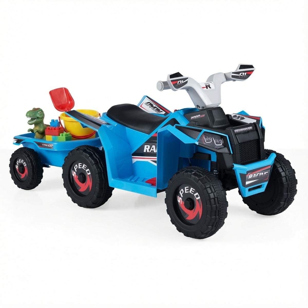 Elektrisk ATV til børn med trailer – Blå, sikker og sjov