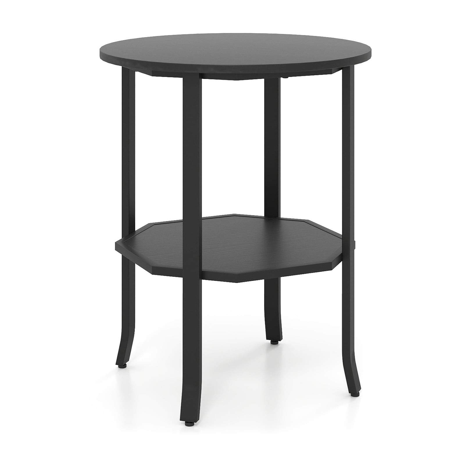 Rundt sidebord med 2 niveauer og hylde – sort industrielt design