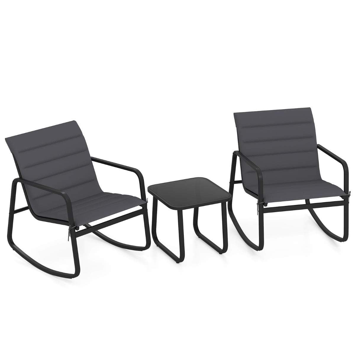 Udendørs gyngesæt til bistro – 2 stole og glasbord, grå