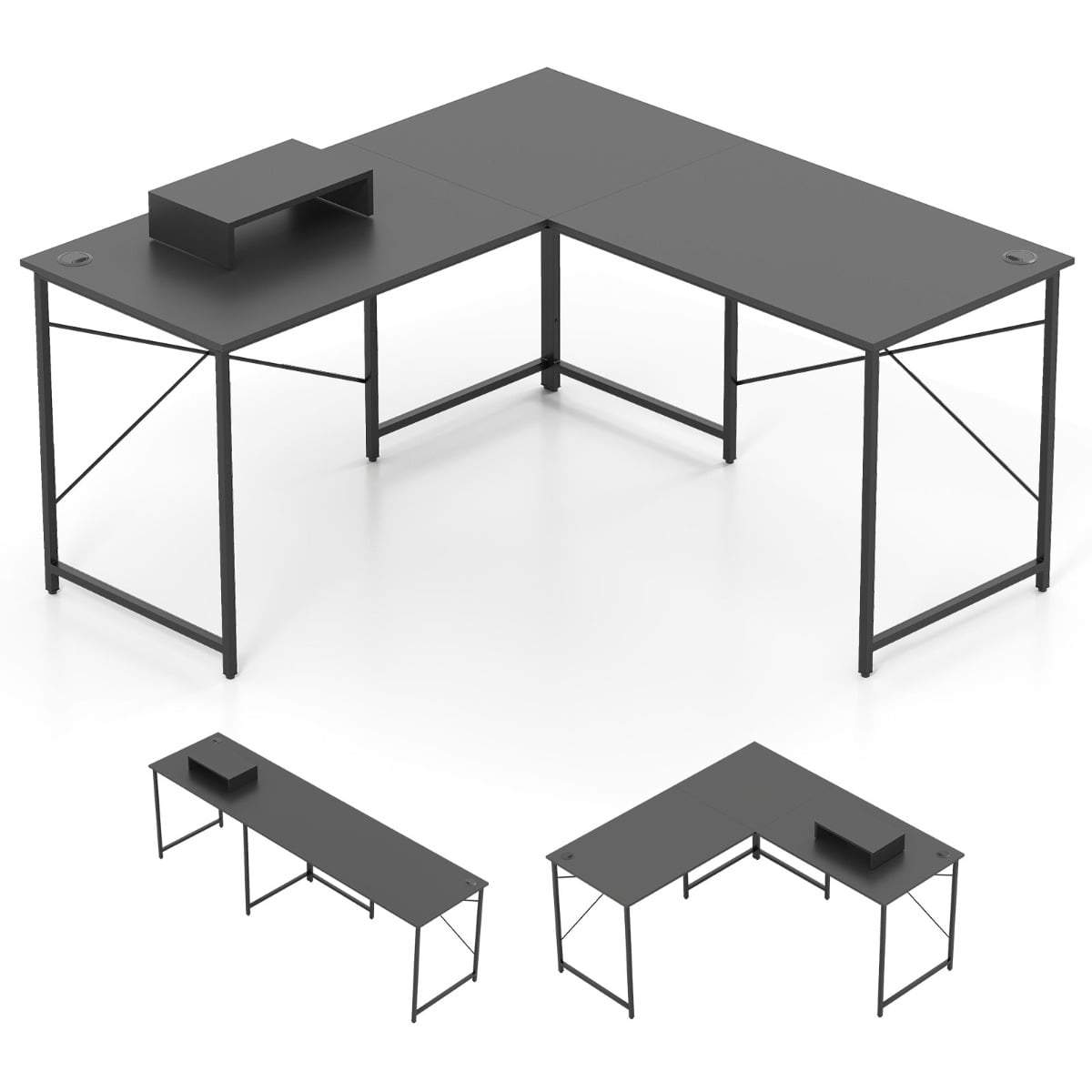 Vändbart L-format skrivbord med laddningsstation – Grå | Hem & Hobby | Pryloteket