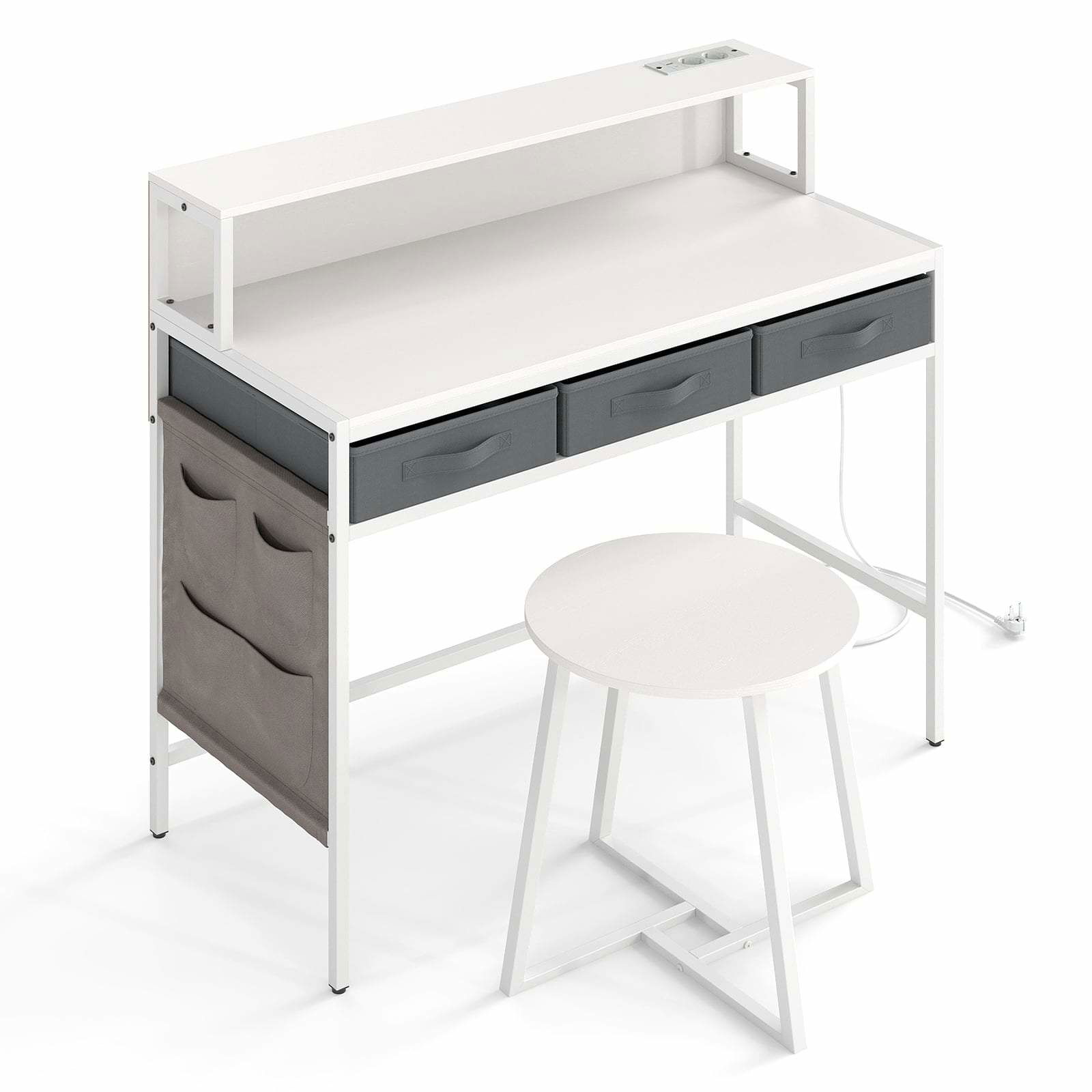 Ergonomiskt skrivbord med laddningsportar och pall – Vitt | Hem & Hobby | Pryloteket