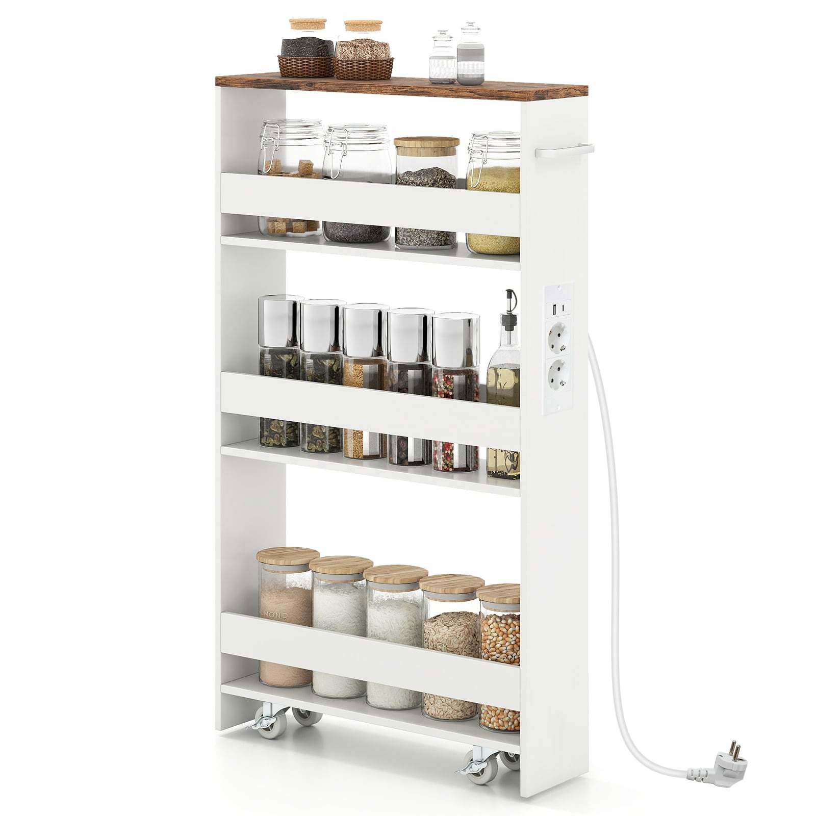 Smal förvaringsvagn med 4 våningar och laddningsstation – Rustik brun | Hem & Hobby | Pryloteket