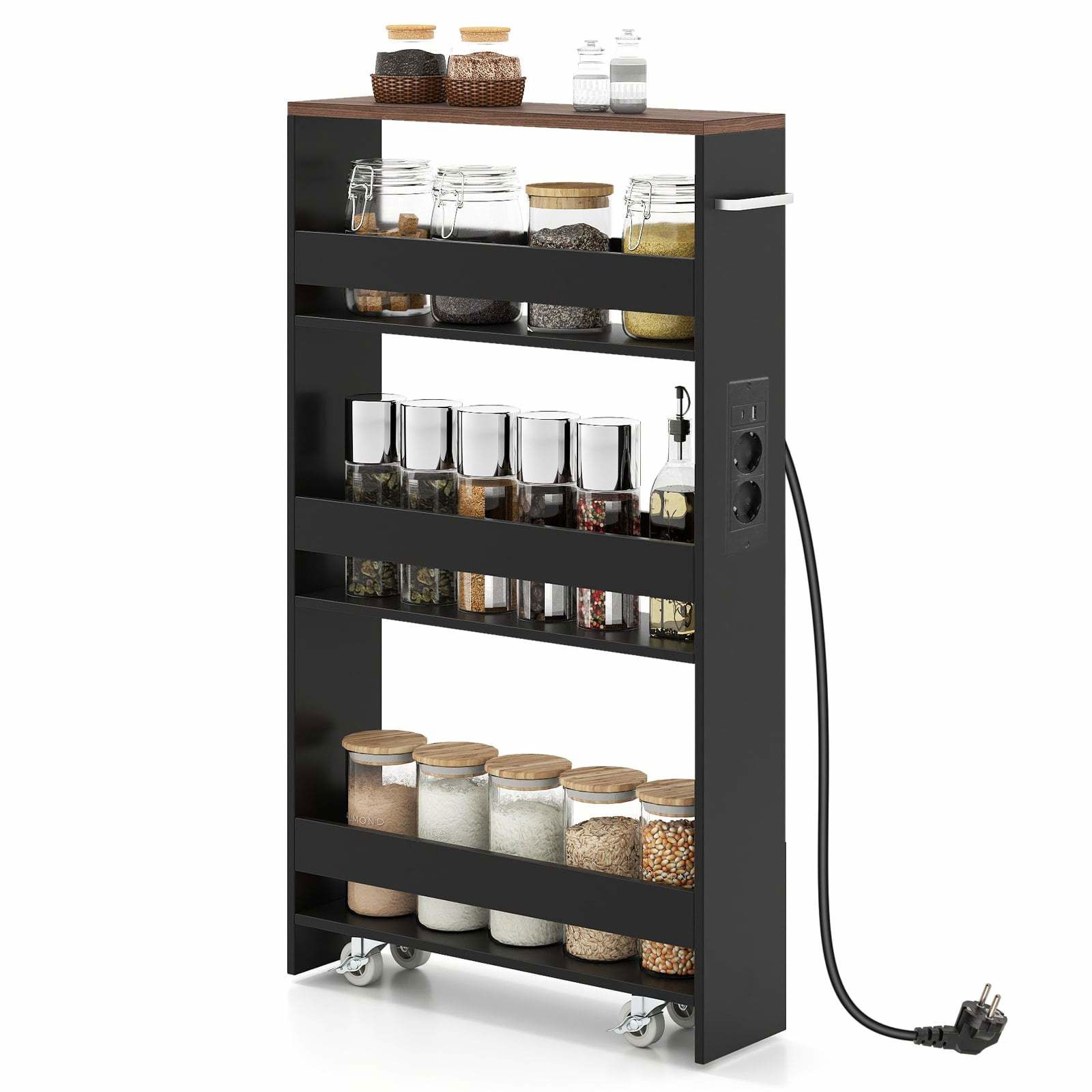 Slank 4-lags rullevogn med ladestation – sort og brun