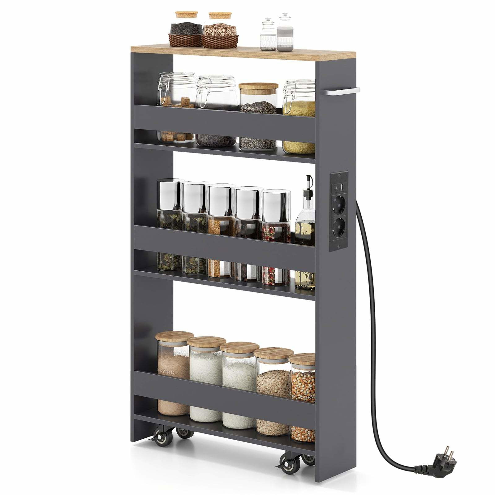 Slank 4-lags rullevogn med ladestation – grå