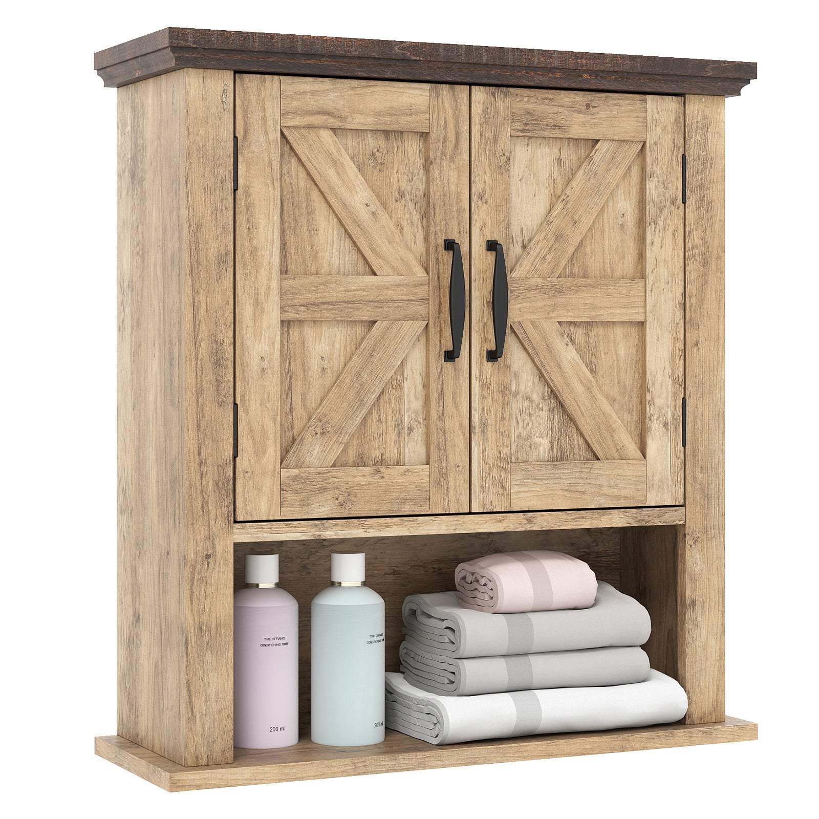 Vægskab med justerbare hylder og åben opbevaring