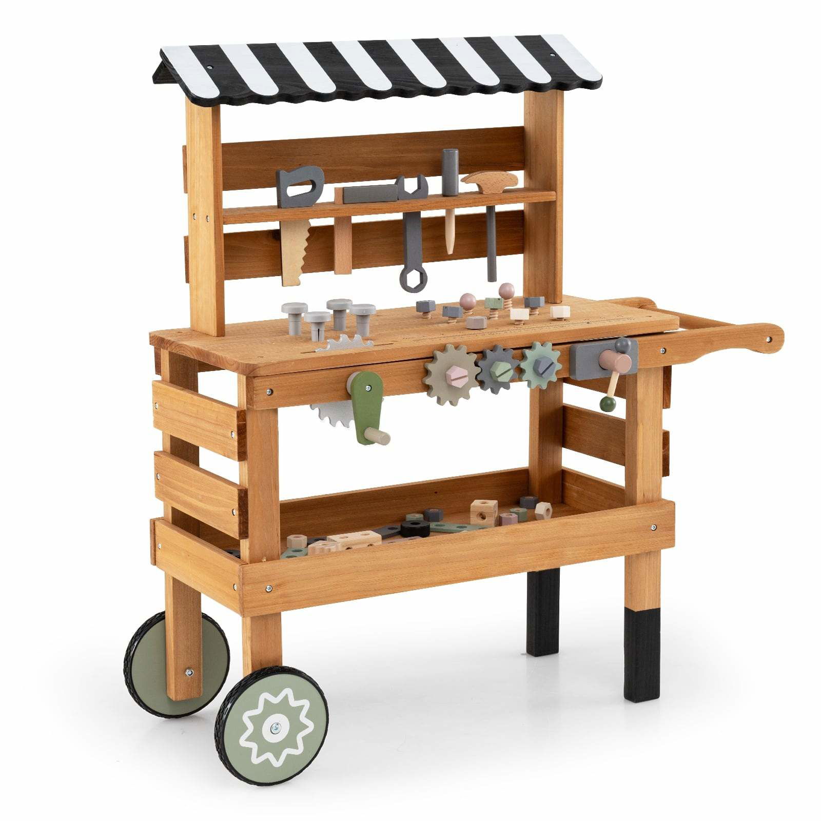 2-i-1 barnvagn och verktygsbänk i trä – säker och hållbar | Hem & Hobby | Pryloteket