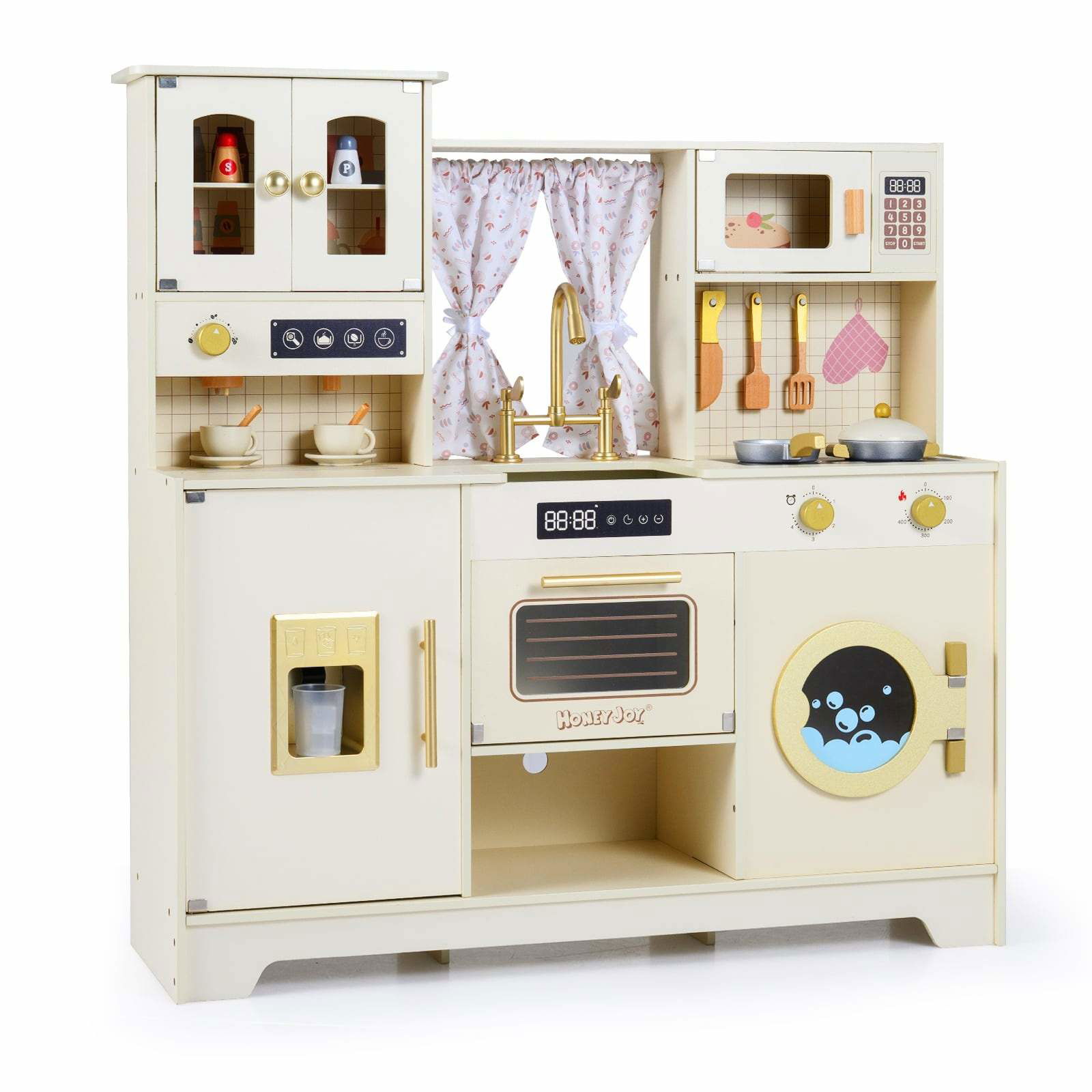 Børnekøkken i træ – Beige, realistiske funktioner