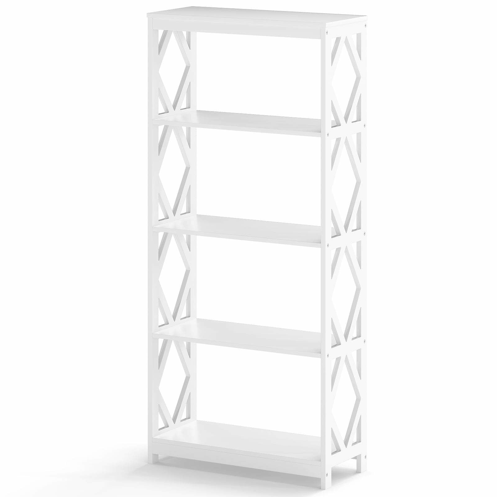 5-etagers hvid træreol – åbent design, rombeformet ramme