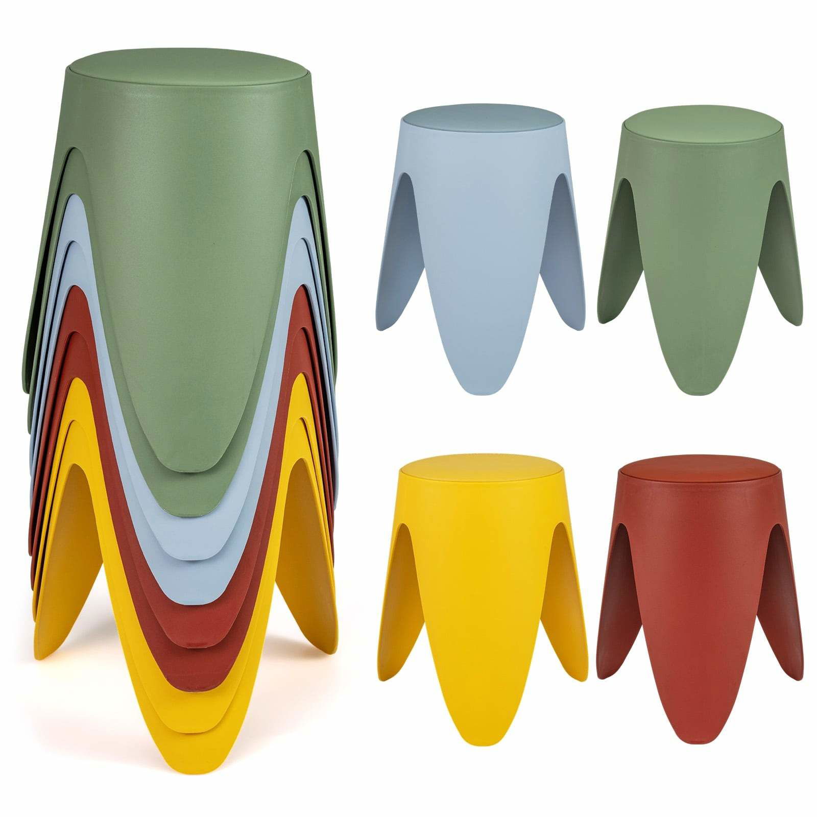 Stabelbare plastikstole, sæt med 8 – Farverige, pladsbesparende, 46 cm