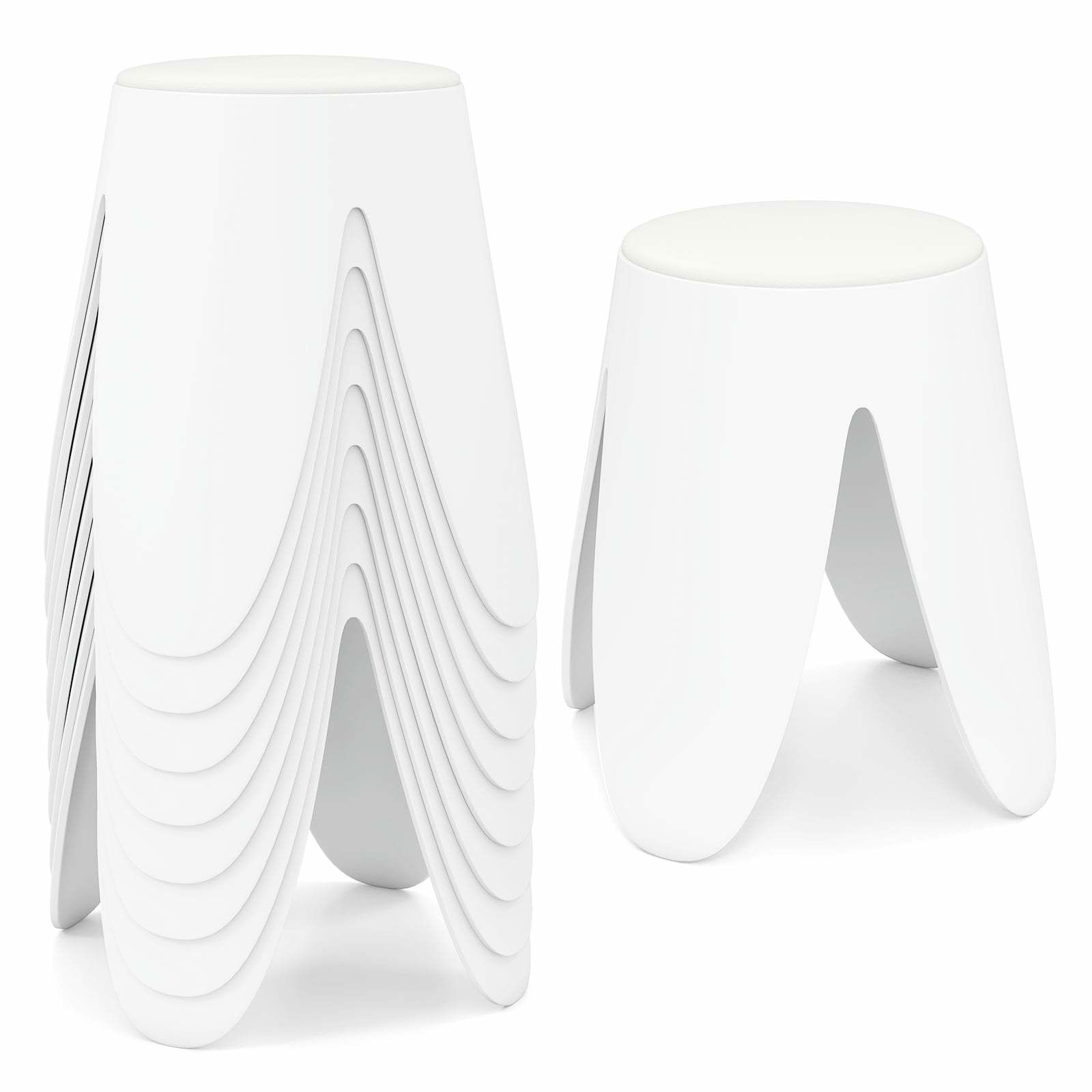 Stabelbare hvide skamler sæt med 8 med hynder – Pladsbesparende