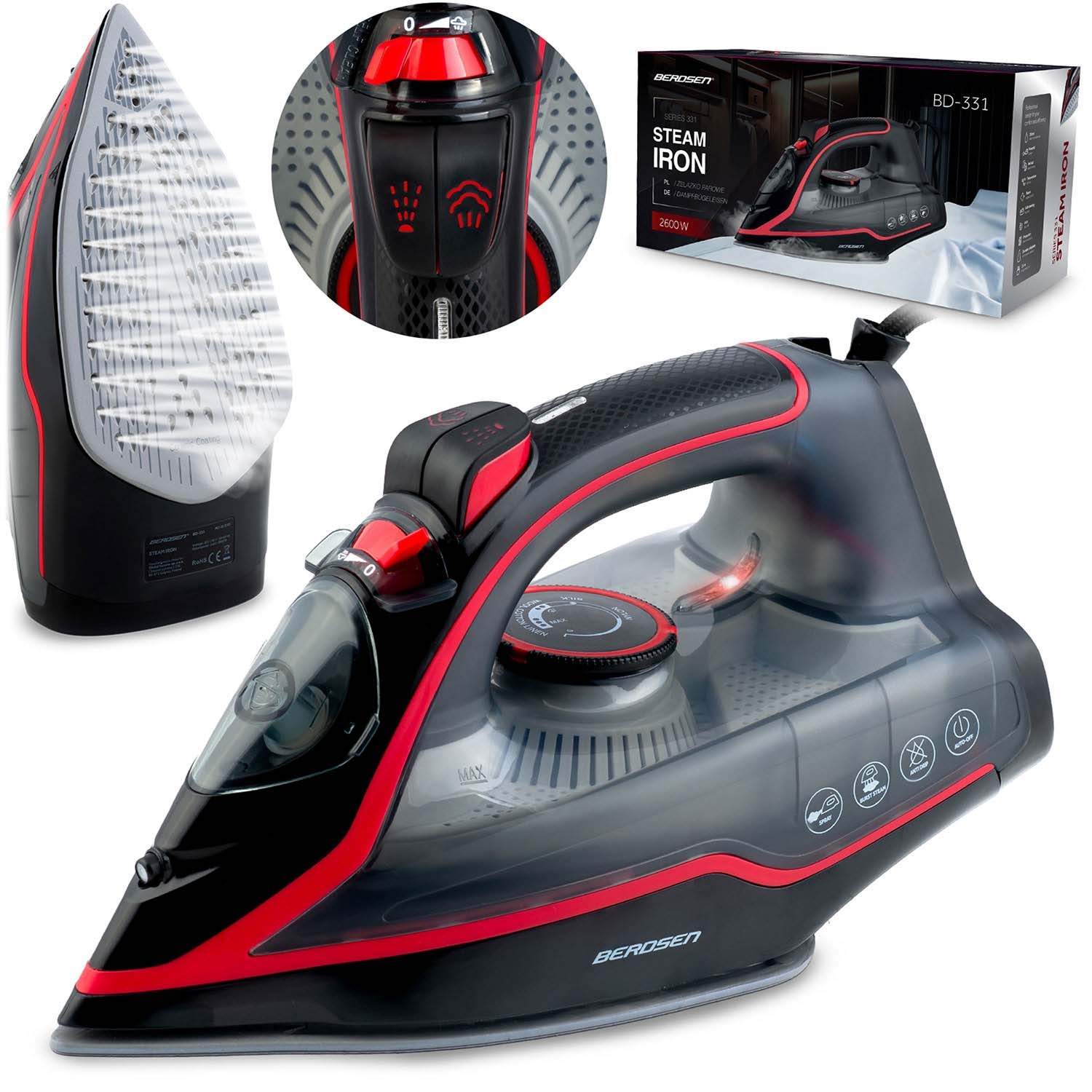 Dampstrygejern 2600W – Keramisk sålplade, vertikal dampning