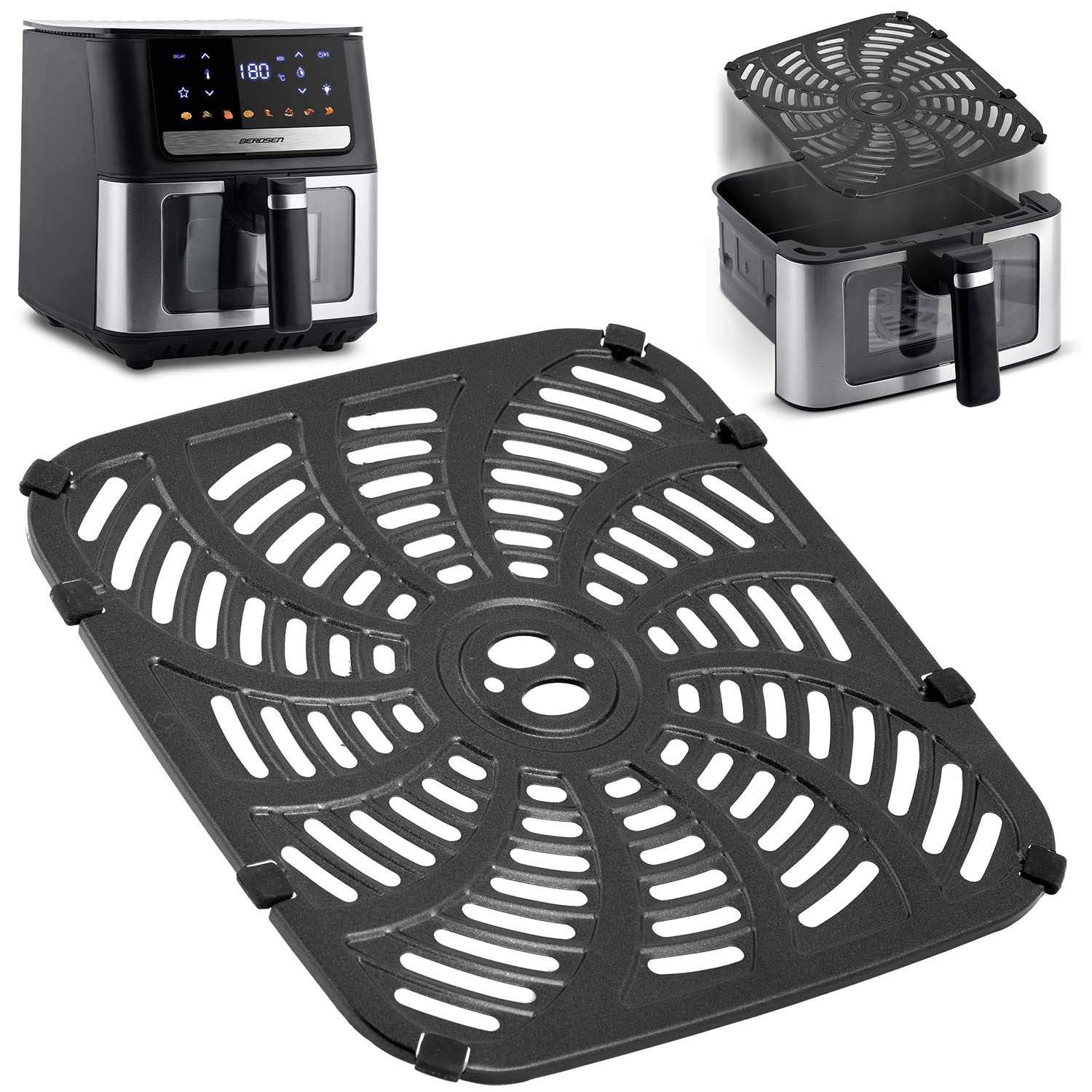 Grillbakke til airfryer, non-stick rustfrit stål, 24x22,5 cm