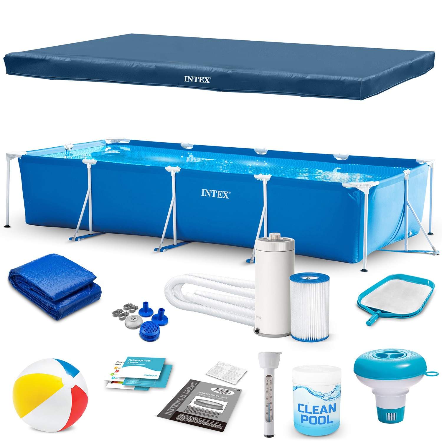 Rektangulær rammepool 450x220x84 cm – Komplet sæt