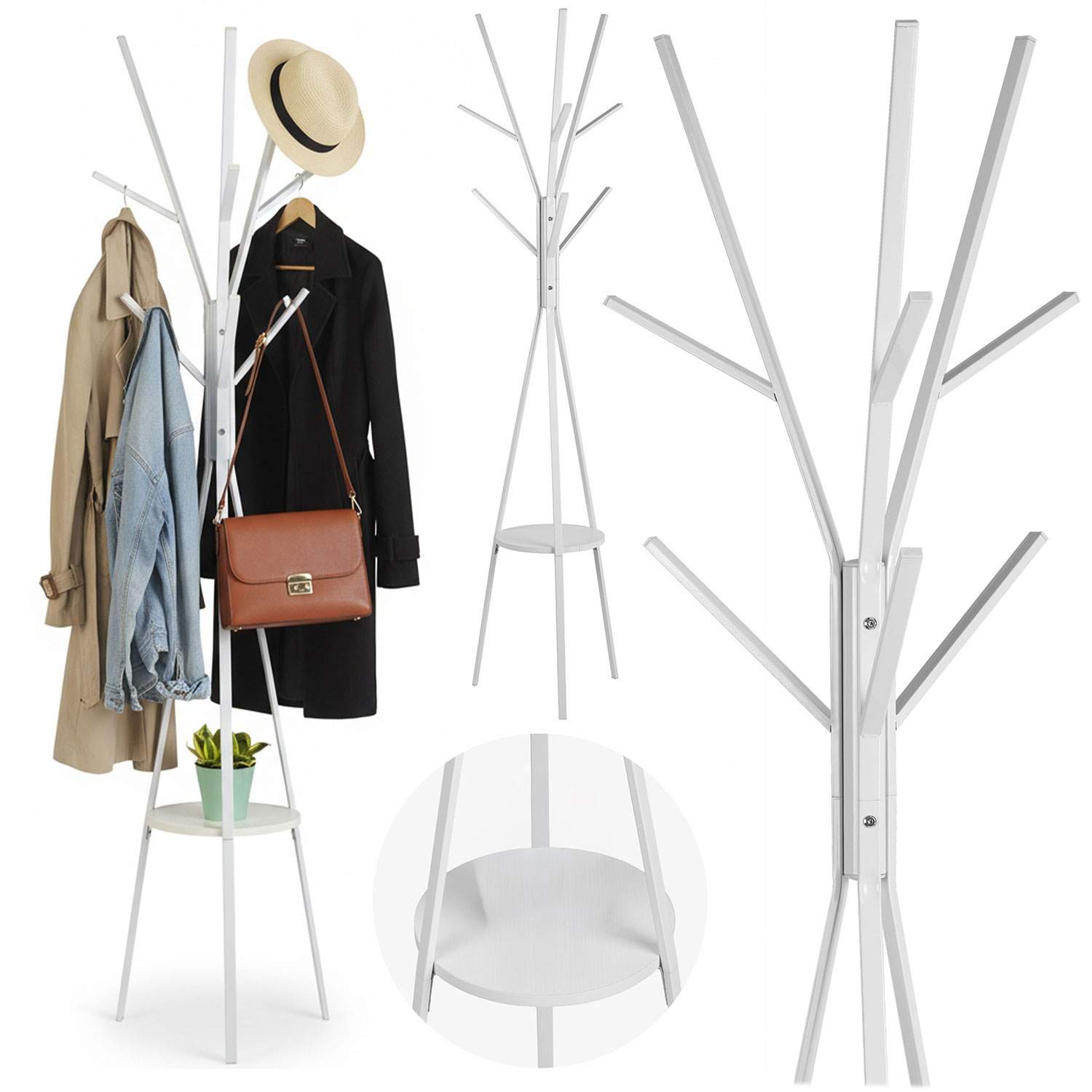 Massido MS-869 seisova metallinen vaateripustin hyllyllä