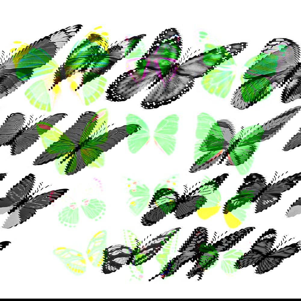 13 stk Grøne dekorative 3D-Sommerfugle i papir - Vægdekoration
