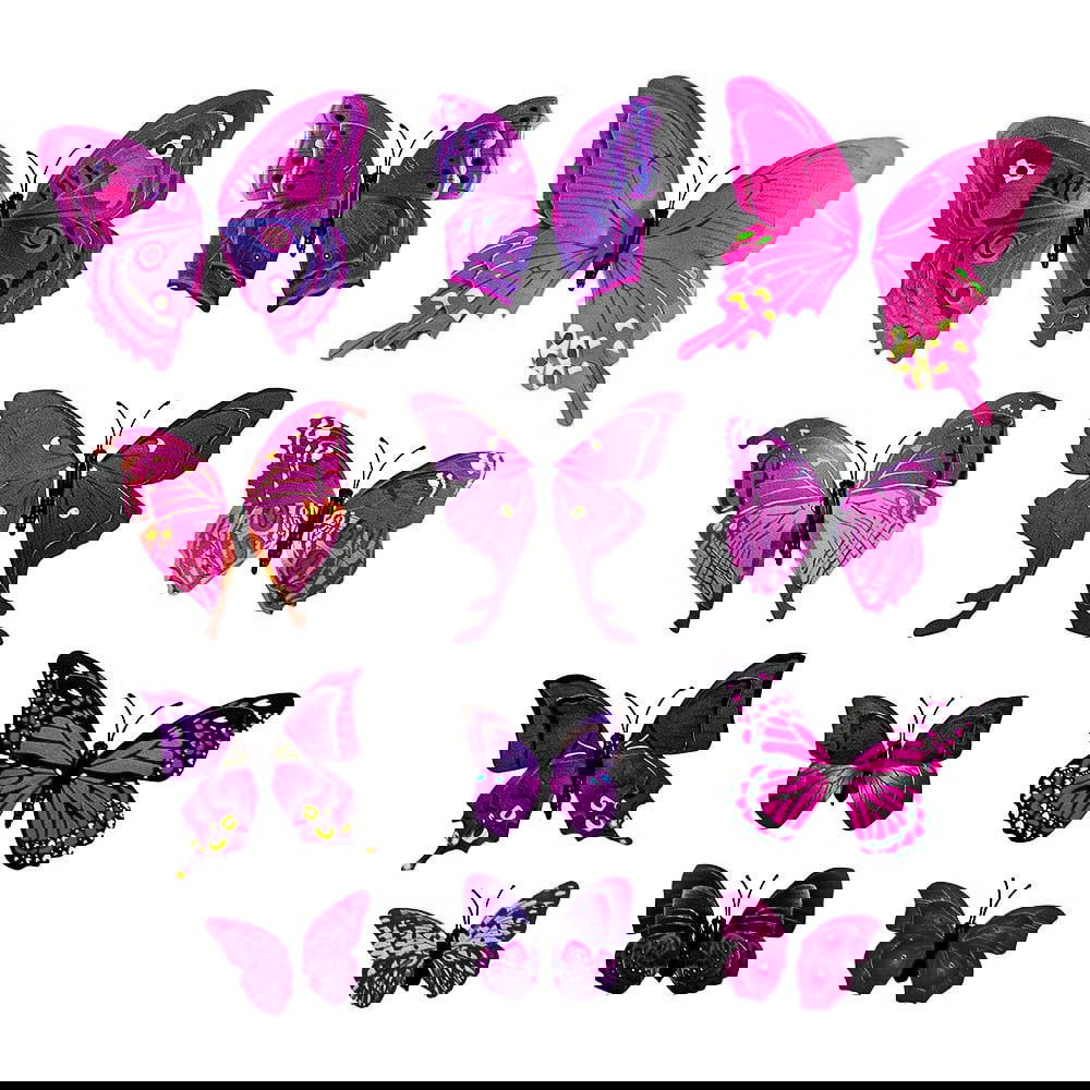 12 Lilla dekorative 3D-Sommerfugle i papir - Vægdekoration