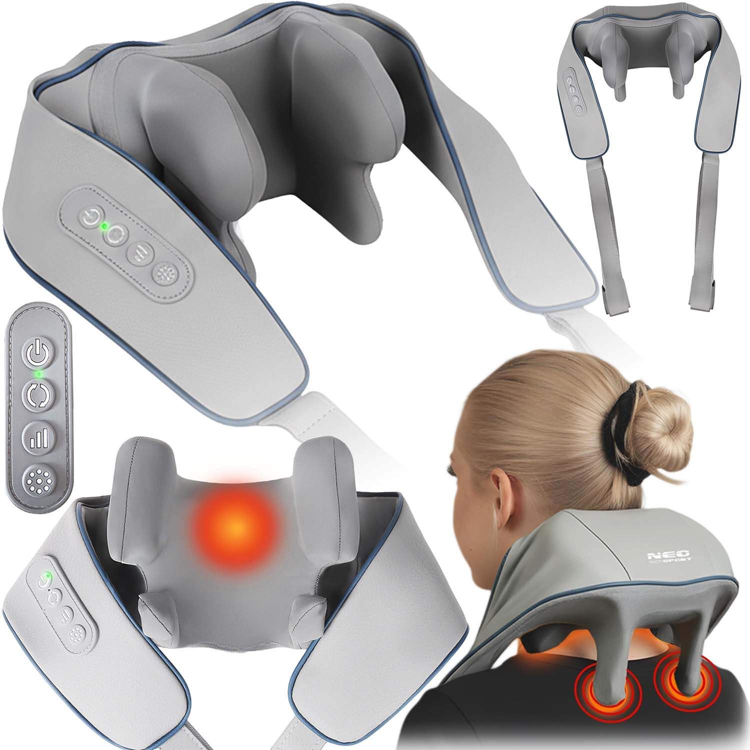 Neo-Sport NS-505 Trådløs Shiatsu-massageapparat til nakke og ryg med 3 varmetilstande