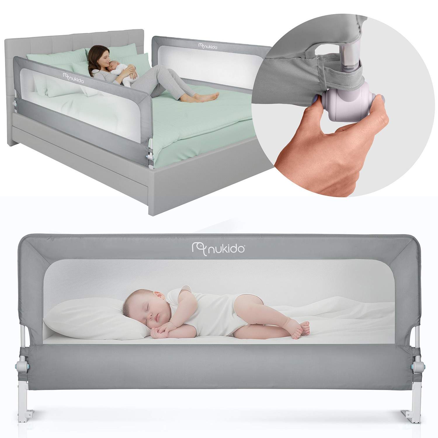 Sengehest – 180 cm, nem montering, gråt net