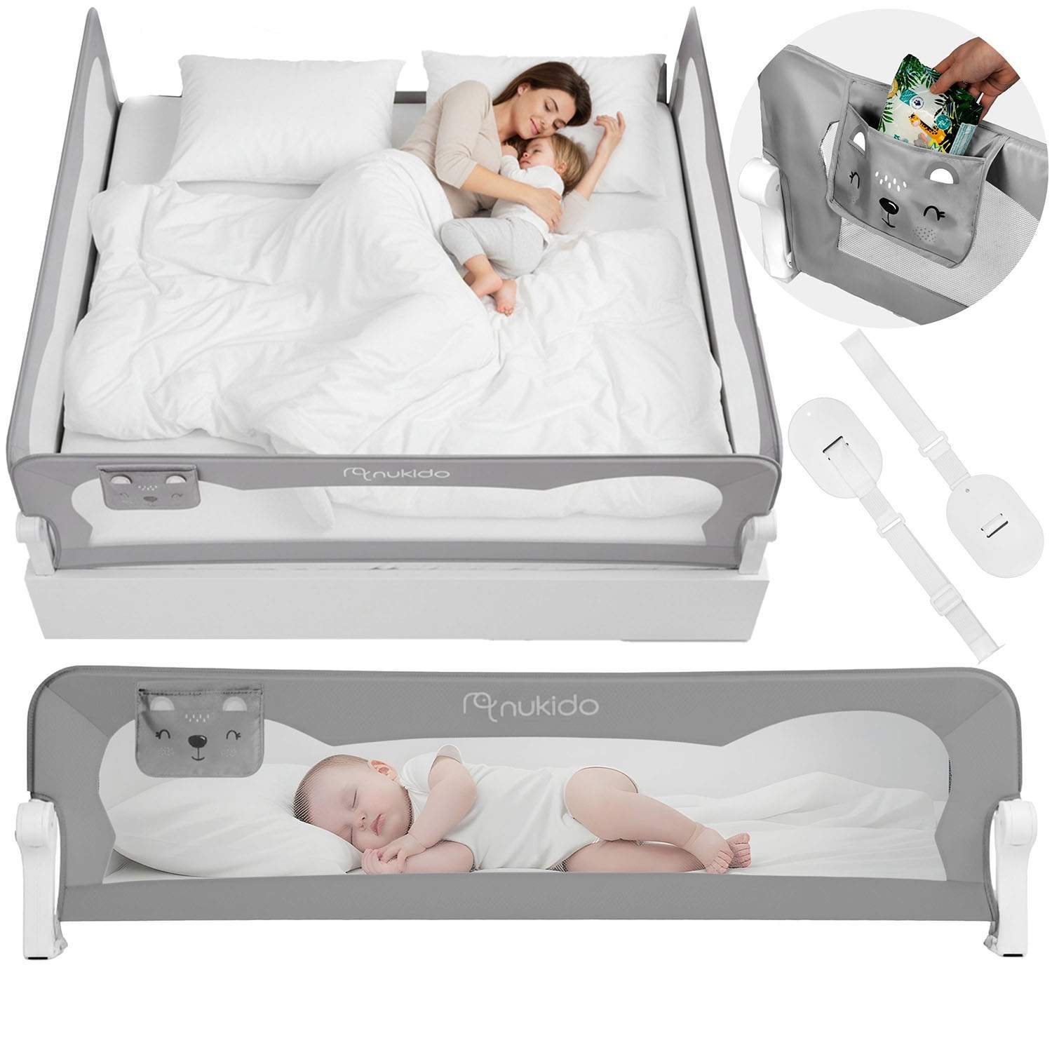 Sengehest – 200 cm, grå, nem montering