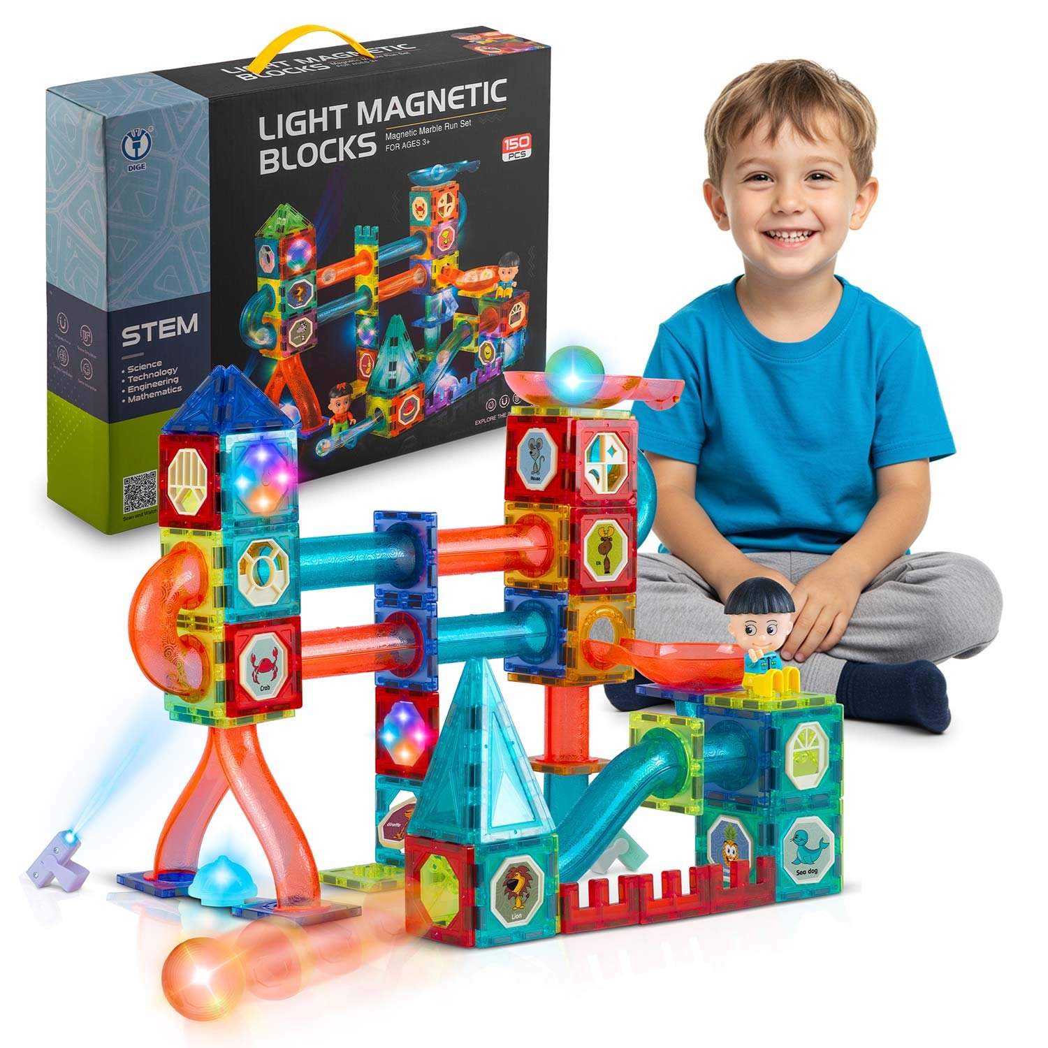 Magnetiske pædagogiske byggeklodser med lys, 150 dele, RK-782 Ricokids